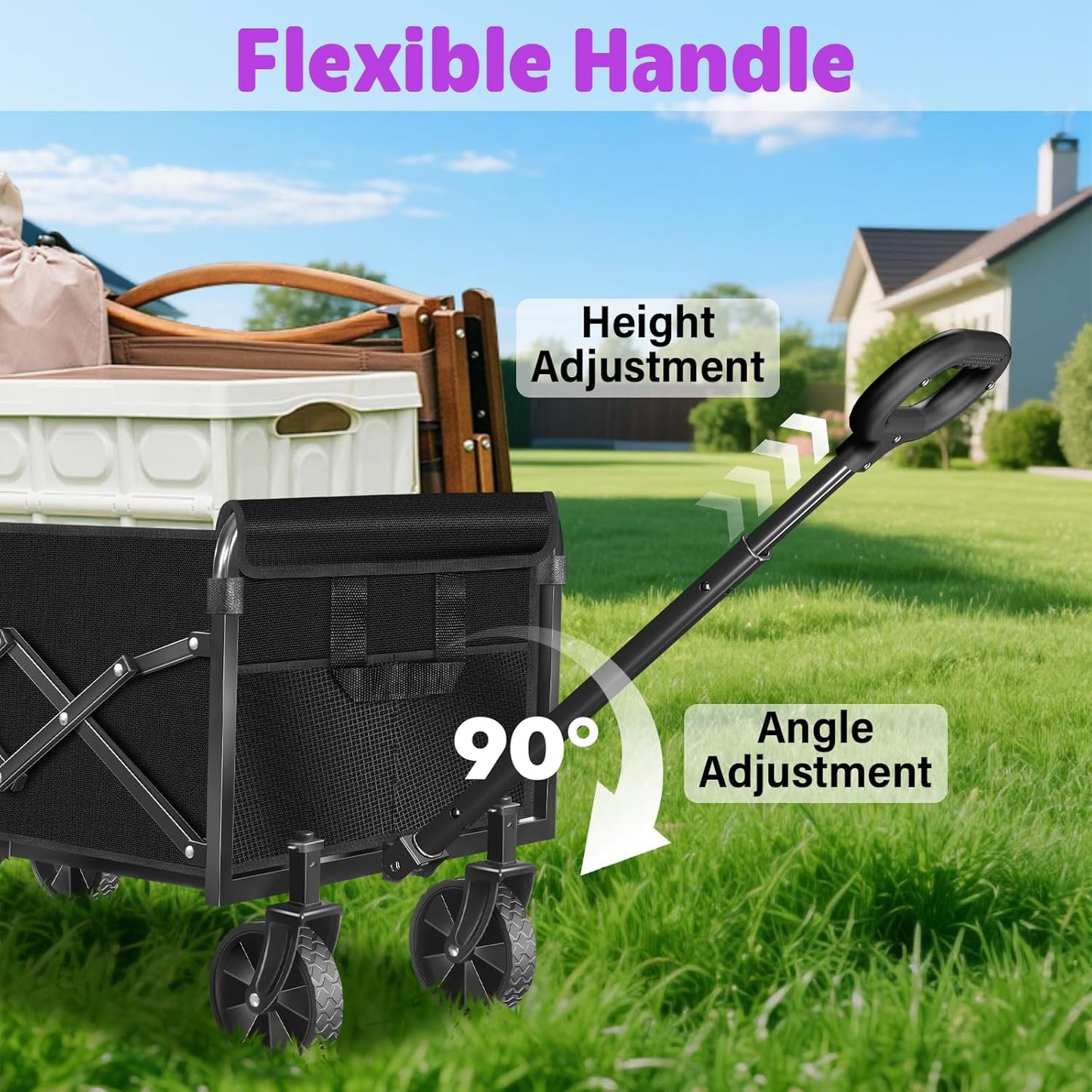 Wagons Carts Foldable,360 LBS Large Capacity Foldable Wagon Cart Collapsible Wagon with Wheels & Drink Holders,Utility Folding Cart for Camping Garden Beach Picinic Grocery Outdoor Shopping(Black)