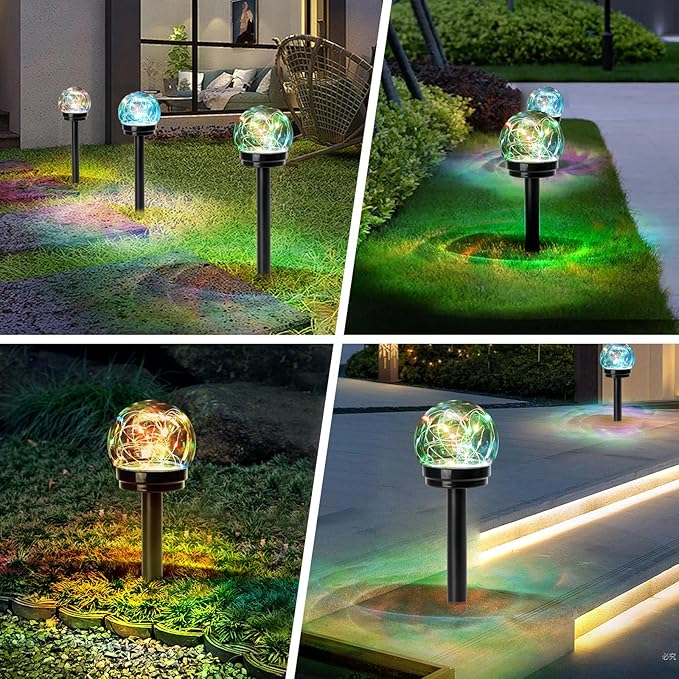 Solar Lights Outdoor Garden Decor Multi-Color Changing Globe LED Waterproof Lamp,Birthday Gifts for Women Mom Grandma,for Yard Lawn Backyard Landscape Pathway Patio Outside Gardening Gifts-4 Pack