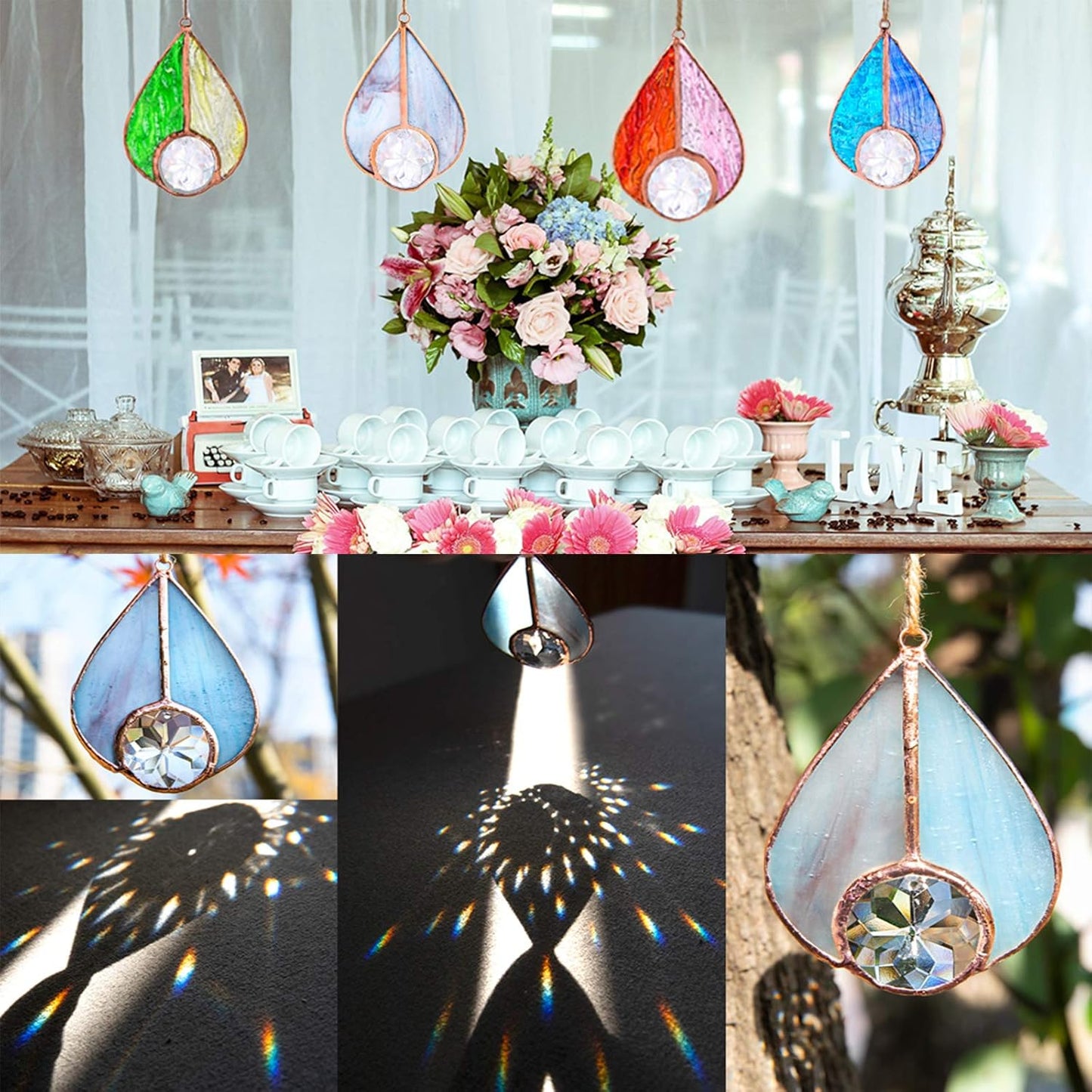 H&D HYALINE & DORA Colorful Teardrop Stained Glass Windows hangings Suncatchers Art