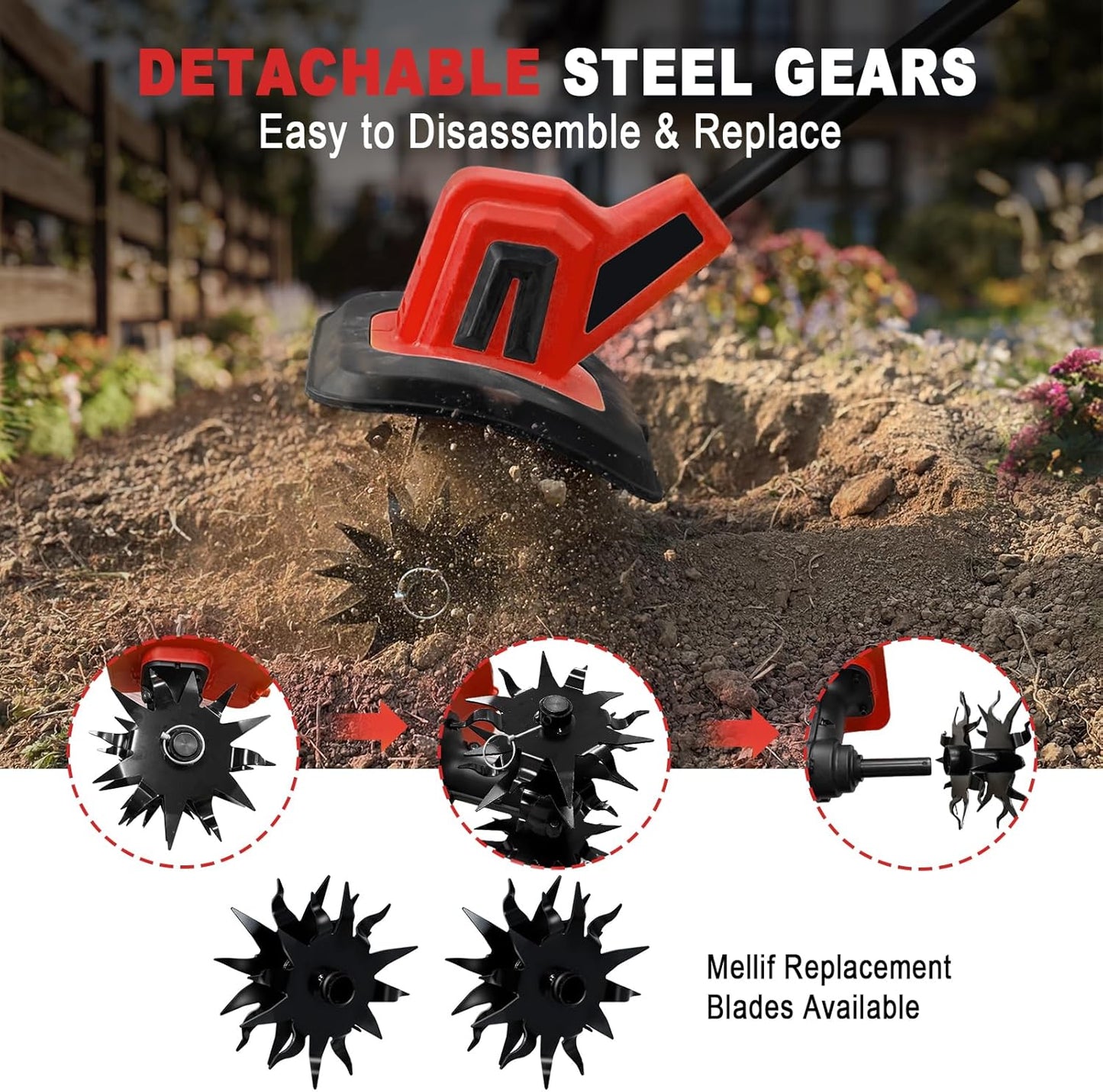 MaxMore Cordless Tiller Cultivator Compatible with Milwaukee 18V Battery (Tool Only), Electric Garden Rototiller with 48 Steel Tines, 270RPM, 8.7" Tilling Width, 6.3" Depth for Gardening, Soil Turning