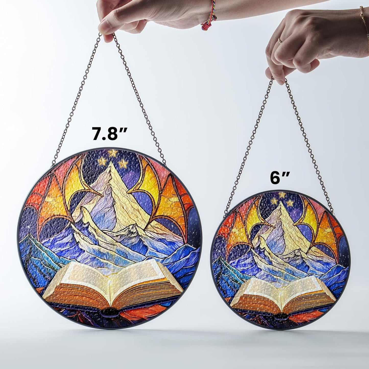 Book Stained Glass Suncatcher, Night Court Nature-Inspired Art Window Hanging, Bookaholic Ornament Crystal Glass Panel Bookish Gift for Fantasy Book Lovers Readers Writers Teachers ART-22E-SG