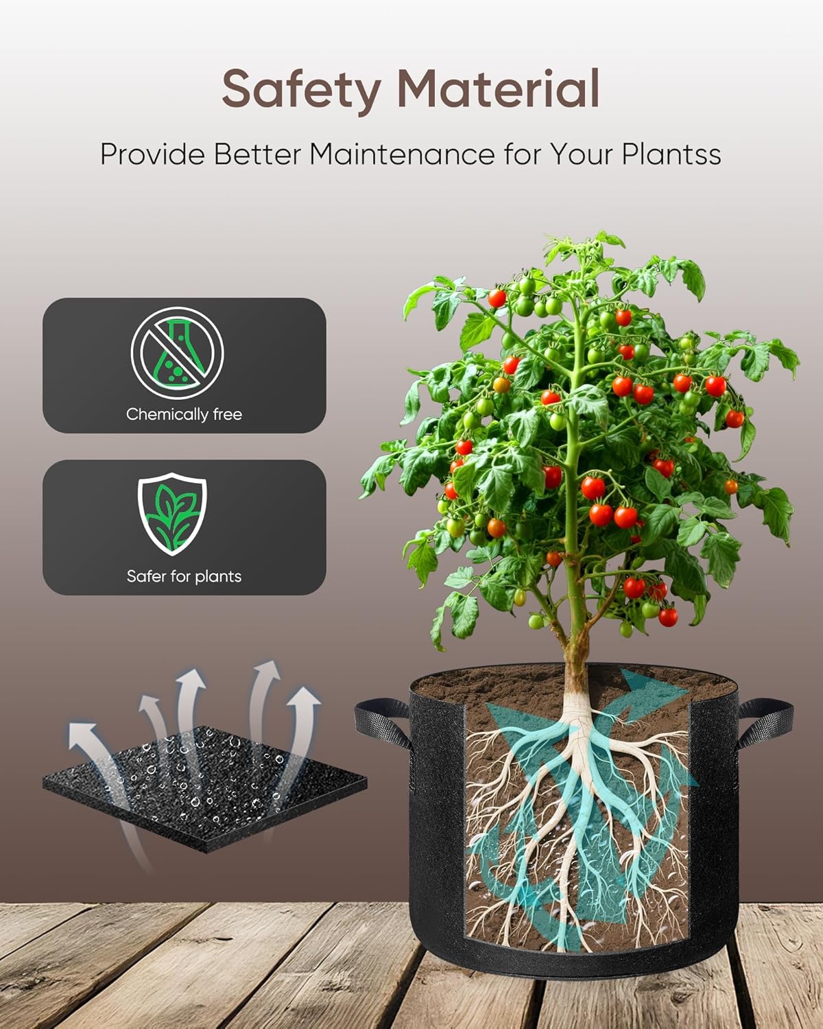 The Growing 5 Pack 15 Gallon Fabric Grow Bags,Thickened Aeration Nonwoven Fabric Plant Pots with Durable Handles,Heavy Duty 300G Planter Pot for Tomato, Fruits, Vegetables and Flowers, Black