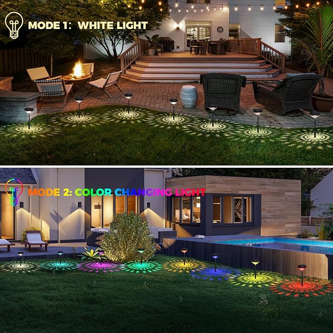 pearlstar Solar Pathway Lights 6 Pack,Outdoor Solar Garden Lights,RGB Color Changing+Warm White,IP65 Waterproof,Solar Powered Garden Light for Walkway Yard Backyard Lawn Landscape Decor