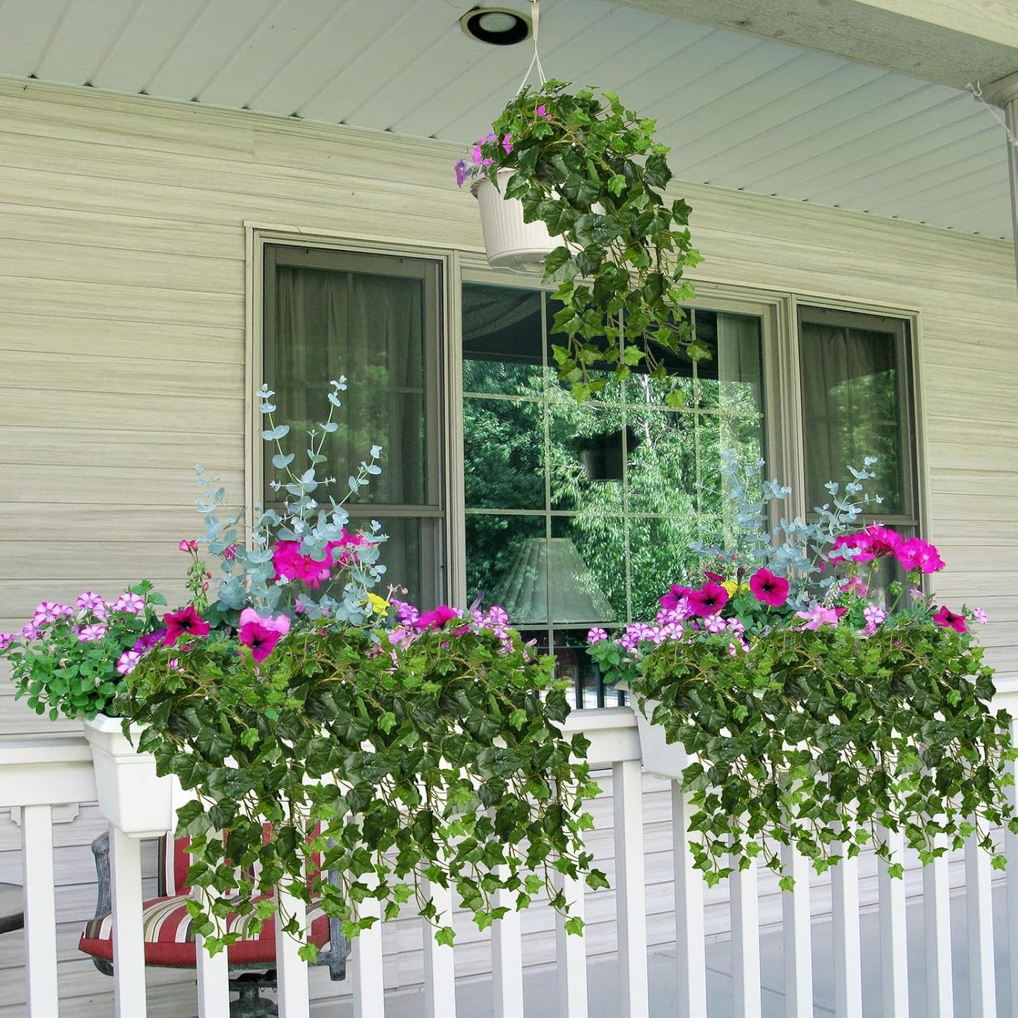 Hollyone 2pcs Artificial Hanging Plants 24" Fake Ivy Vine Faux Ivy Leaves Hanging Plant Greenery for Wall House Room Patio Indoor Outdoor Home Shelf Office Wedding Decor