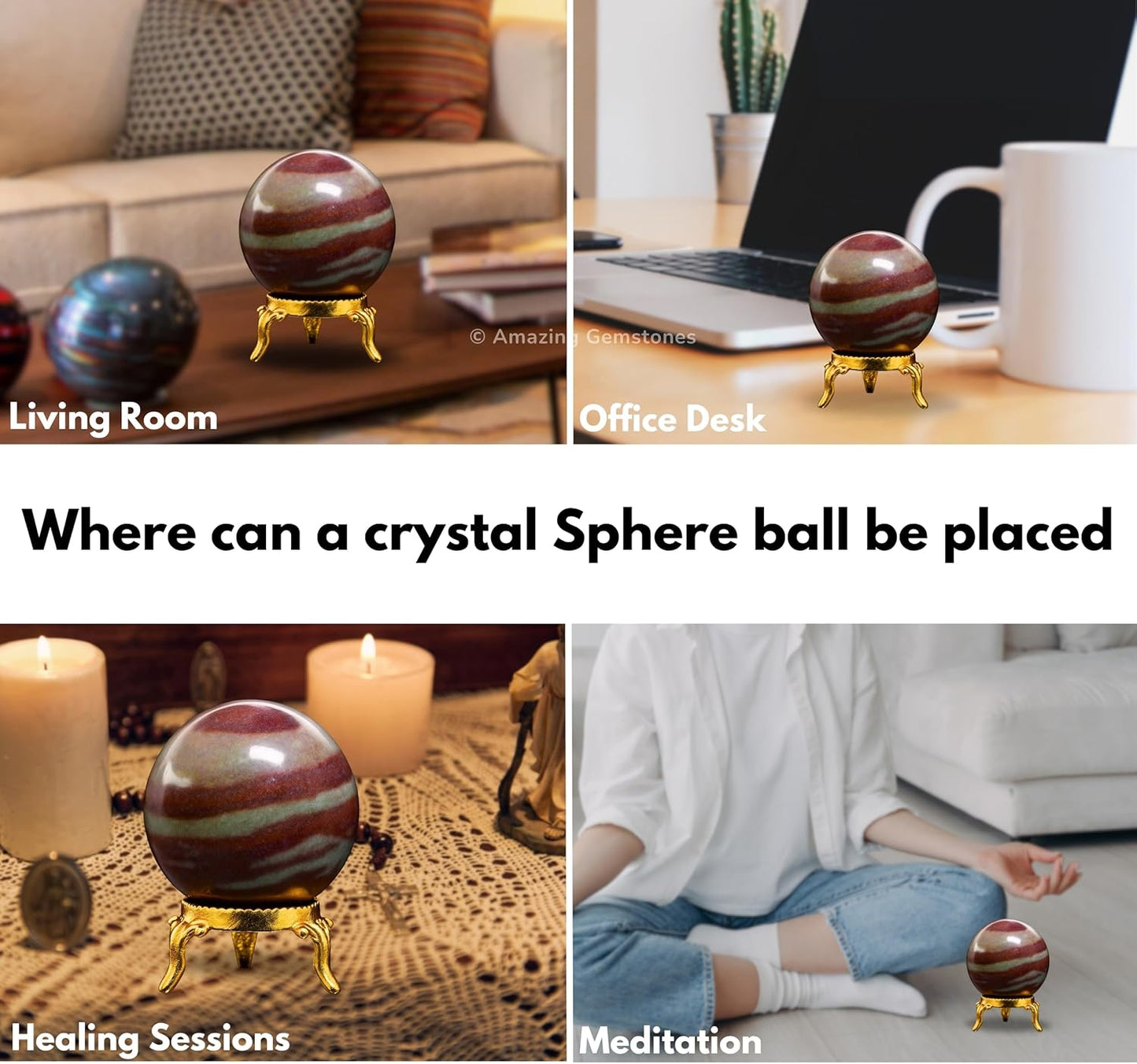 Amazing Gemstone Narmada Shiva Lingam Crystal Ball with Stand - 2" Inches Crystal Sphere Meditation Balls for Witchcraft and Decorative Balls