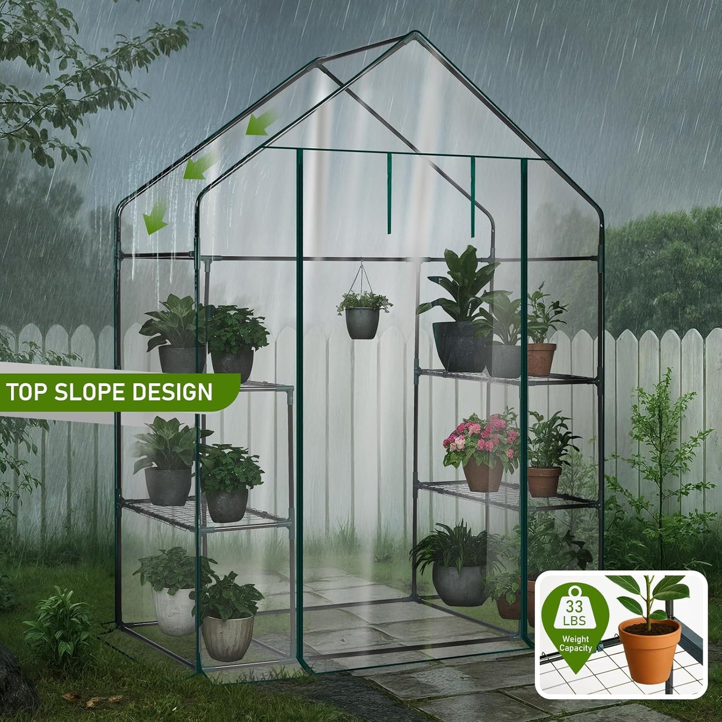 Outvita Walk-in Greenhouse, Outdoor Durable PVC Plant Green House for Frost Protection with 3 Tiers 4 Shelves, Shelf Clips, Roll-up Zipper Door, 56"x29"x77" Transparent