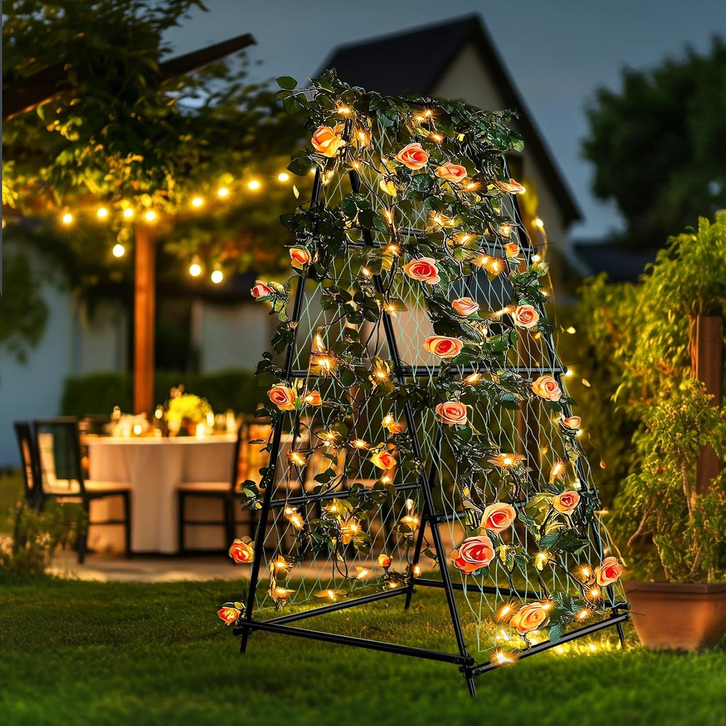 unho Garden Trellis for Climbing Plants with Tough Nylon Netting, 6ft Tall Sturdy Rustproof Metal Plant Support Tower for Vegetable Fruit Vine Cucumber Garden Lightweight,Outdoor
