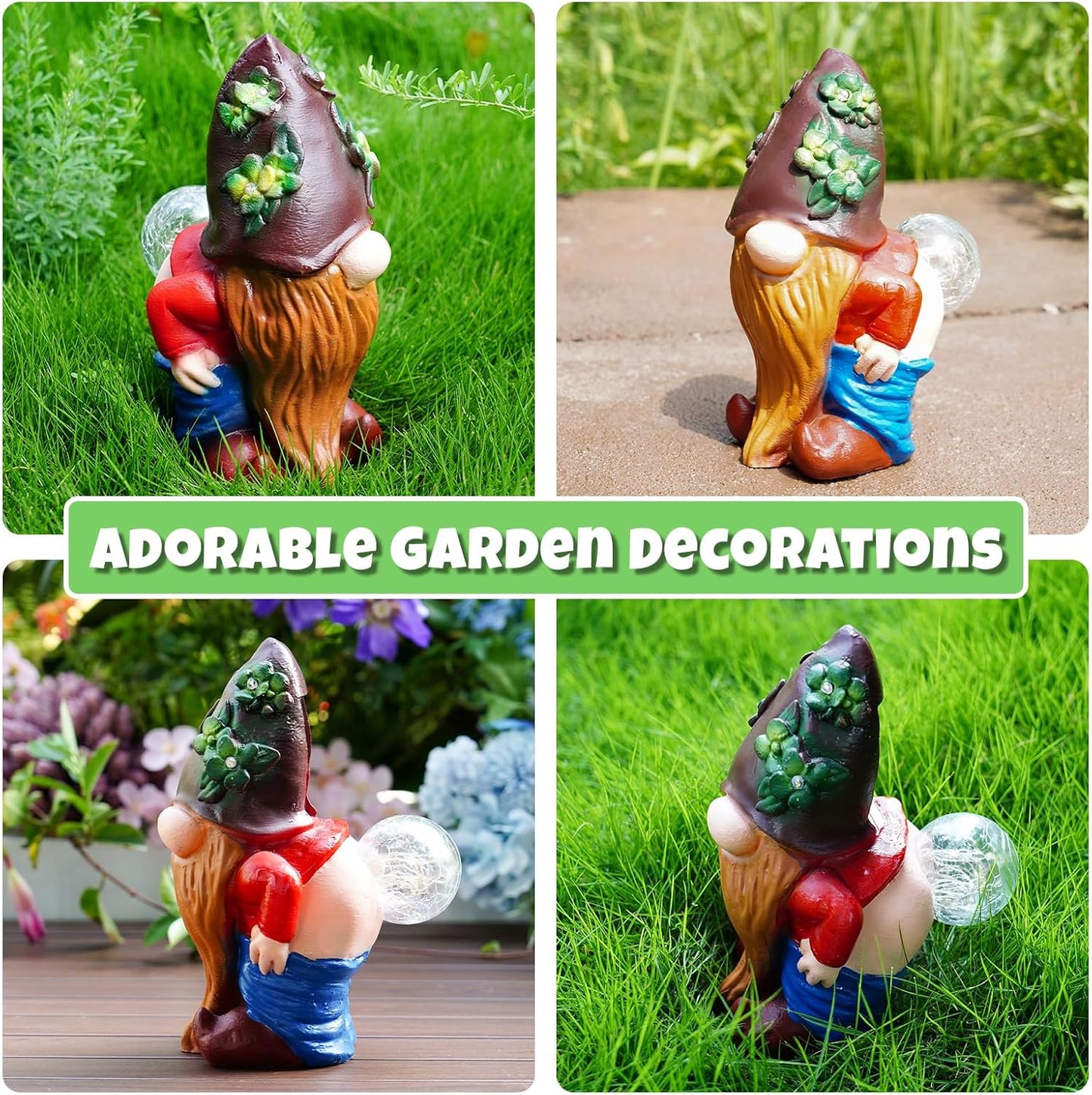 Solar Garden Statues Lights, 8.5" Cute Outdoor Gnome Figurine with Auto On/Off for Yard Patio Decor, Gifts for Women, Grandma, Mom, Housewarming (Farting Gnome Statue)