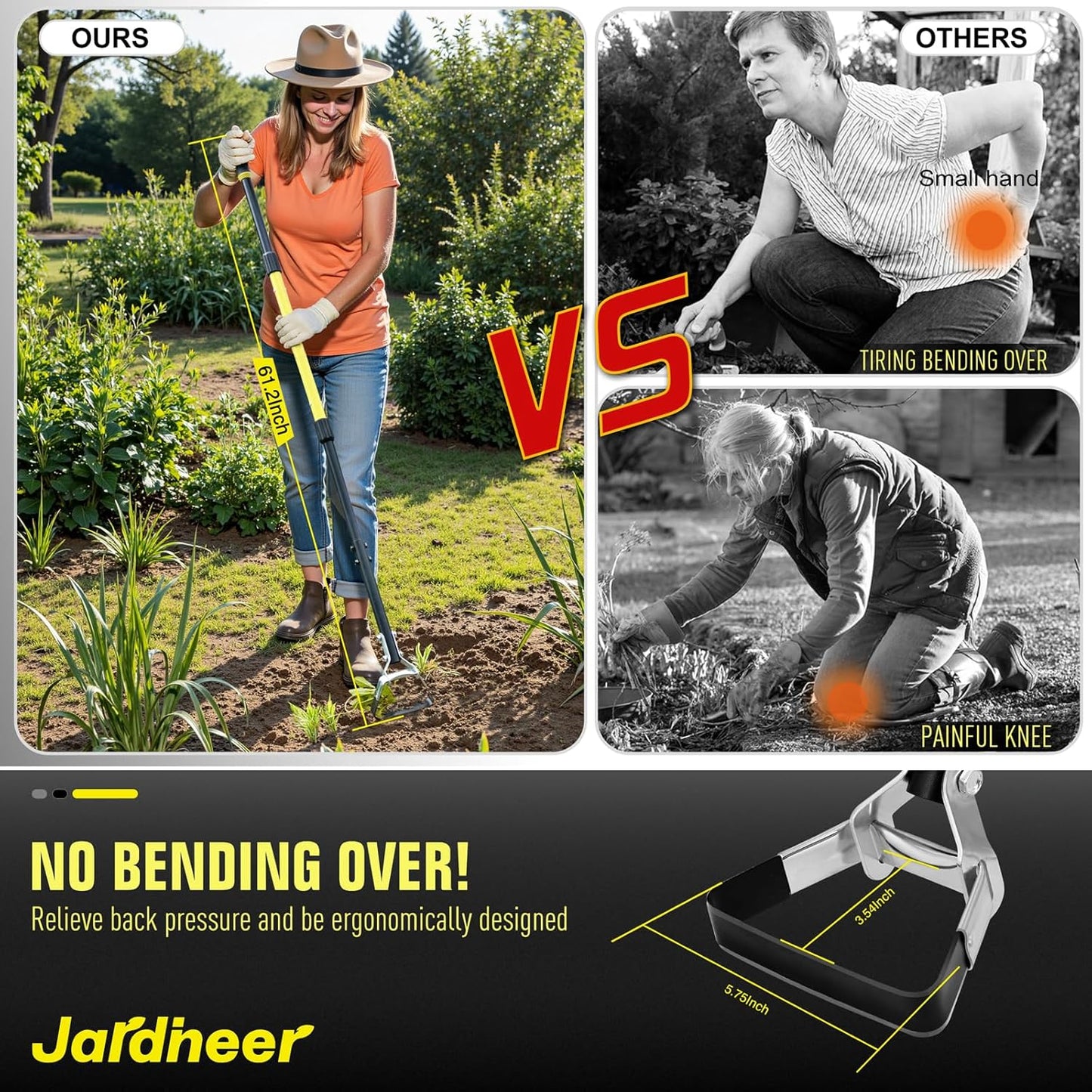 Jardineer Hula Hoe with Long Handle,Hoe Garden Tool, for Weeding, Stirrup Hoe for Flower Beds,Yards(64 inches)