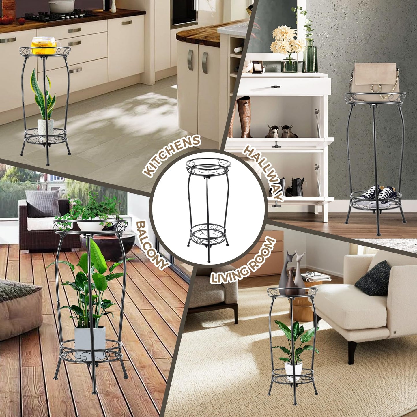Kavlium Plant Stand Indoor Outdoor, Tall Black Metal, 2 Tier 27.1 Inch