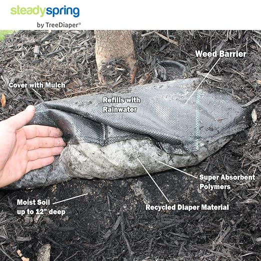 SteadySpring® 24" Smart 30+Day Tree Watering Mat - AUTO Refills with RAIN and Slow Releases As Plant Needs - for Root Balls 11" - 15" Dia Slow Release Technology Prevents Over and Under Watering (2)