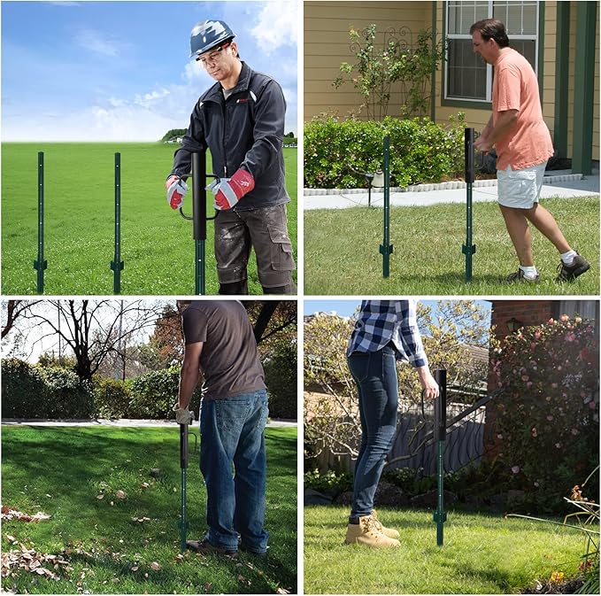 Black Fence Post Driver,16.5 Inch T Post Driver,12LB Hand Post Pounder with Handle, Heavy Duty Post Hole Diggers