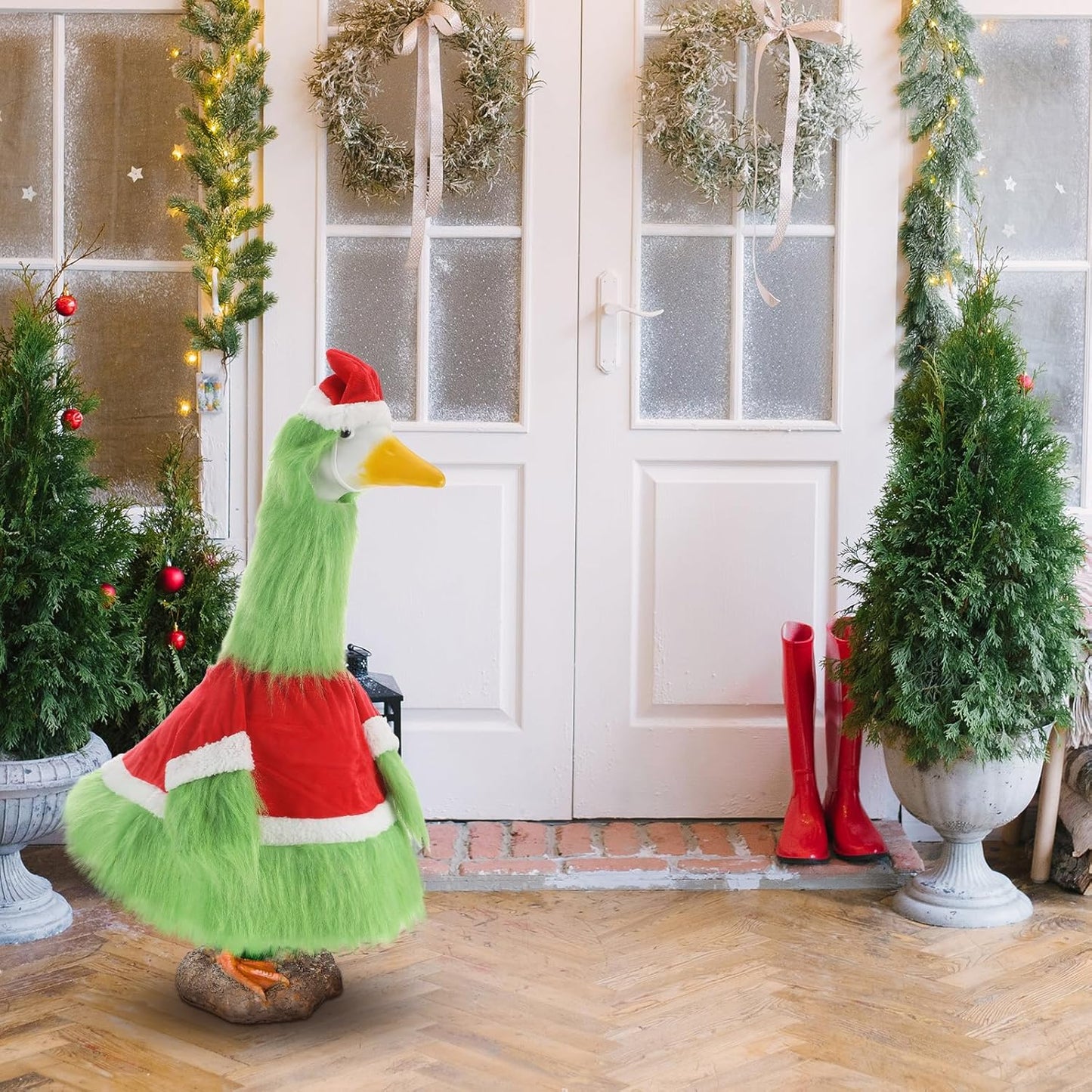 Cozypower Christmas Porch Goose Outfits Clothes for Plastic 23'' Cement Goose Duck Lawn Yard Decorations(Novelty Style)