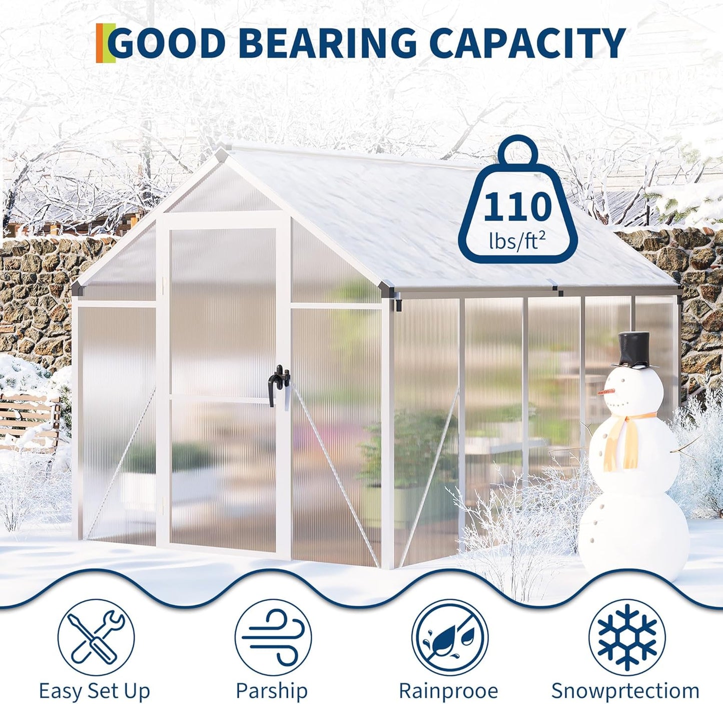 6x10 FT Greenhouse for Outdoors, Polycarbonate Flower Greenhouse with Roof Vent, Push-Pull Lockable Door, Aluminum Walk-in Greenhouses for Outside Garden Backyard, Patio, Lawn, Silver
