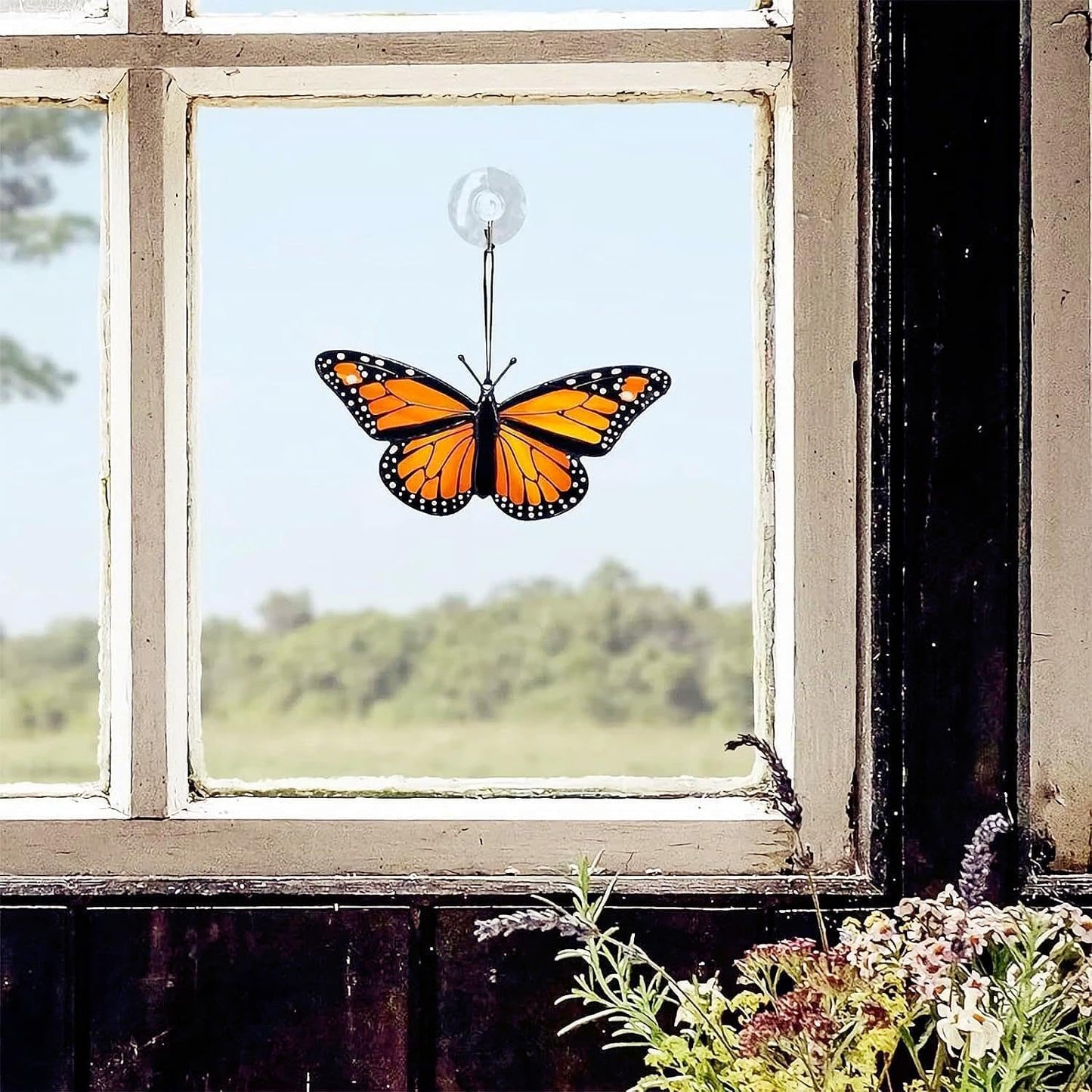 A-Blue 2024 New Handmade Stained Glass Butterfly Suncatcher, Sun Catcher Hanging for Car, Butterfly Decorations and Gifts for Women
