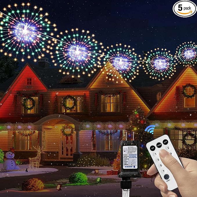 5 Pack 1000 LED Plug in Firework Lights Starburst Lights for Christmas Garden/Patio/Wedding/Party/Bedroom Outdoor or Indoor Decor,Waterproof Twinkle Light with 8 Modes(Multi Color)