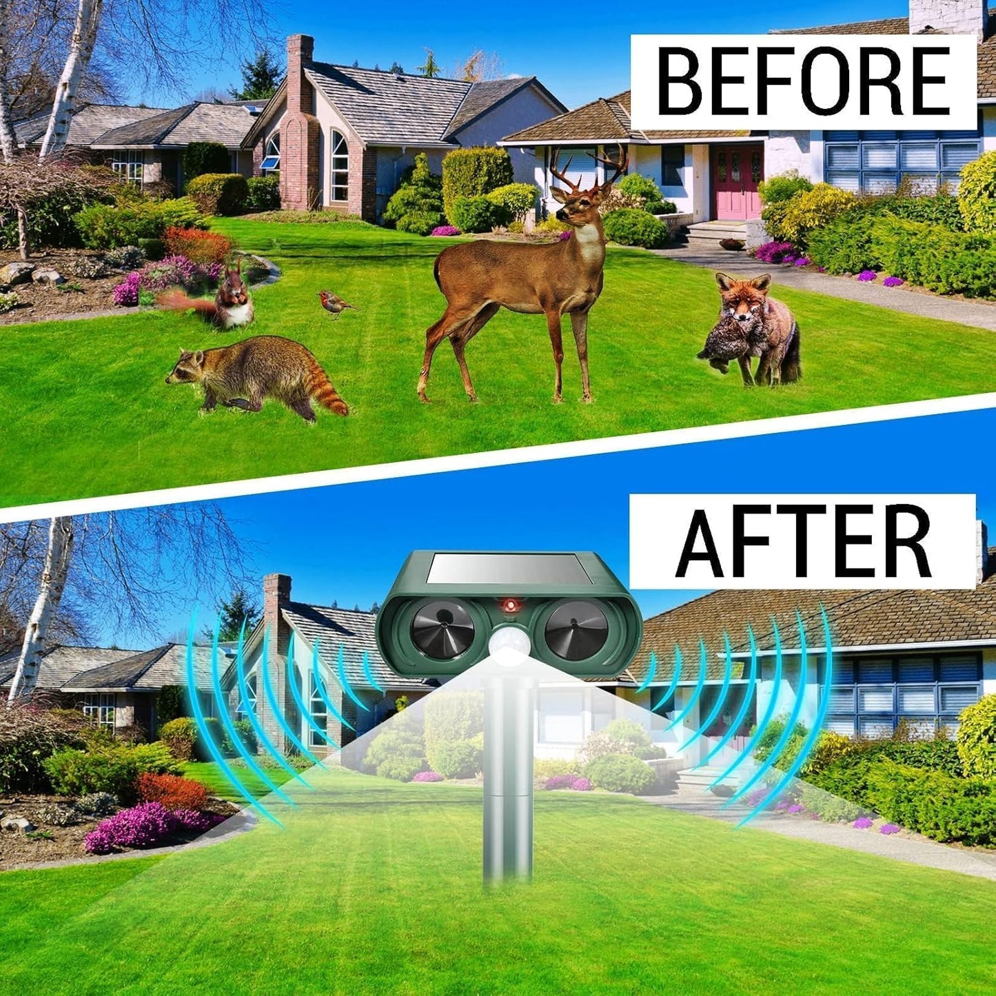 4 Pack Solar Ultrasonic Animal Repellent Outdoor Deer Repellent Cat Repellent Animal Raccoon Deterren Motion Detection Scare Squirrel, Rabbit Waterproof for Yard Farm Garden