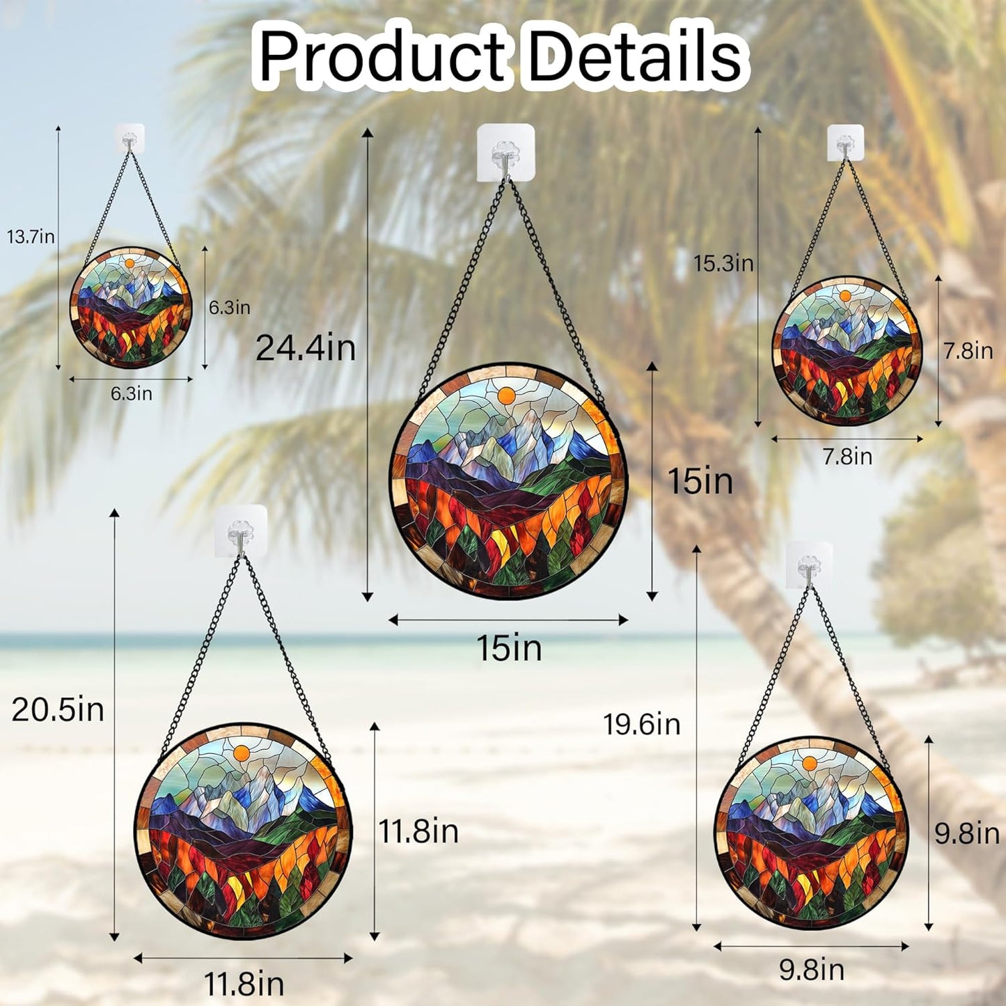 Stained Glass Window Hanging Orange Sun Colorful Mountains Landscape 9.8" - Suncatcher Door Garden Sun Catcher Home Decor Birthday Christmas for Mom Men Woman Friend