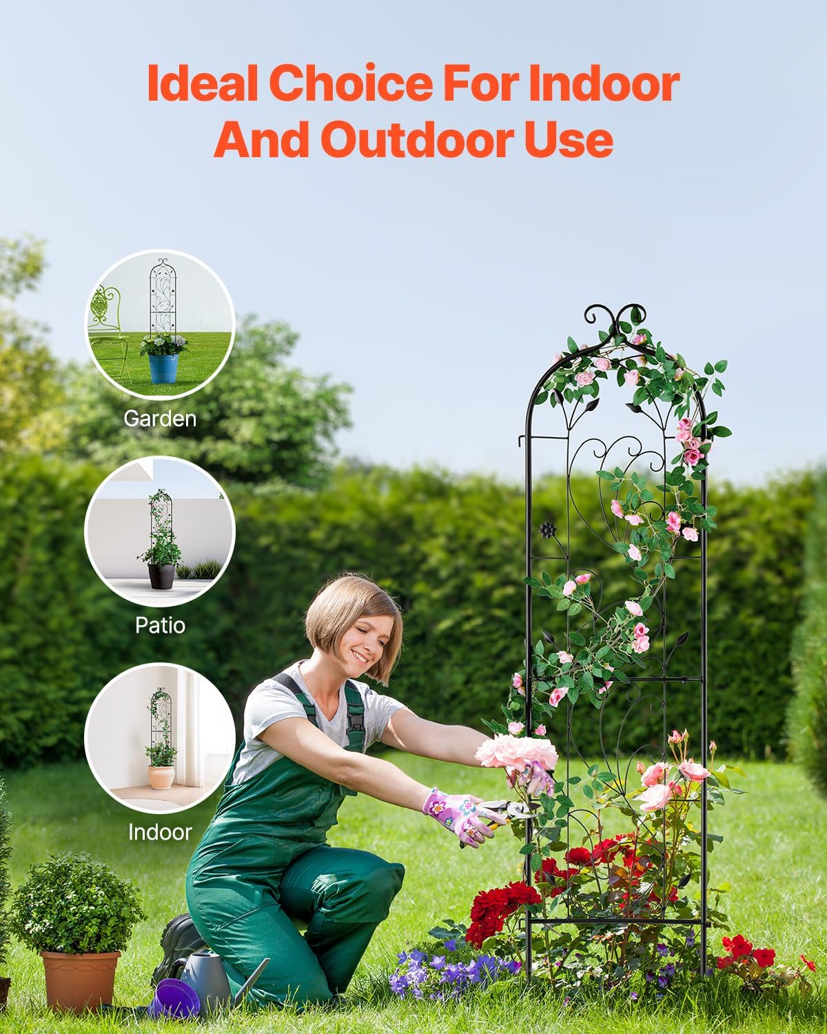 VEVOR 60 x 15 in, Rustproof Metal Garden Flower Trellis, Outdoor Climbing Rose & Cucumber Support, Decorative Tall Clematis Trellis for Courtyards & Lawns