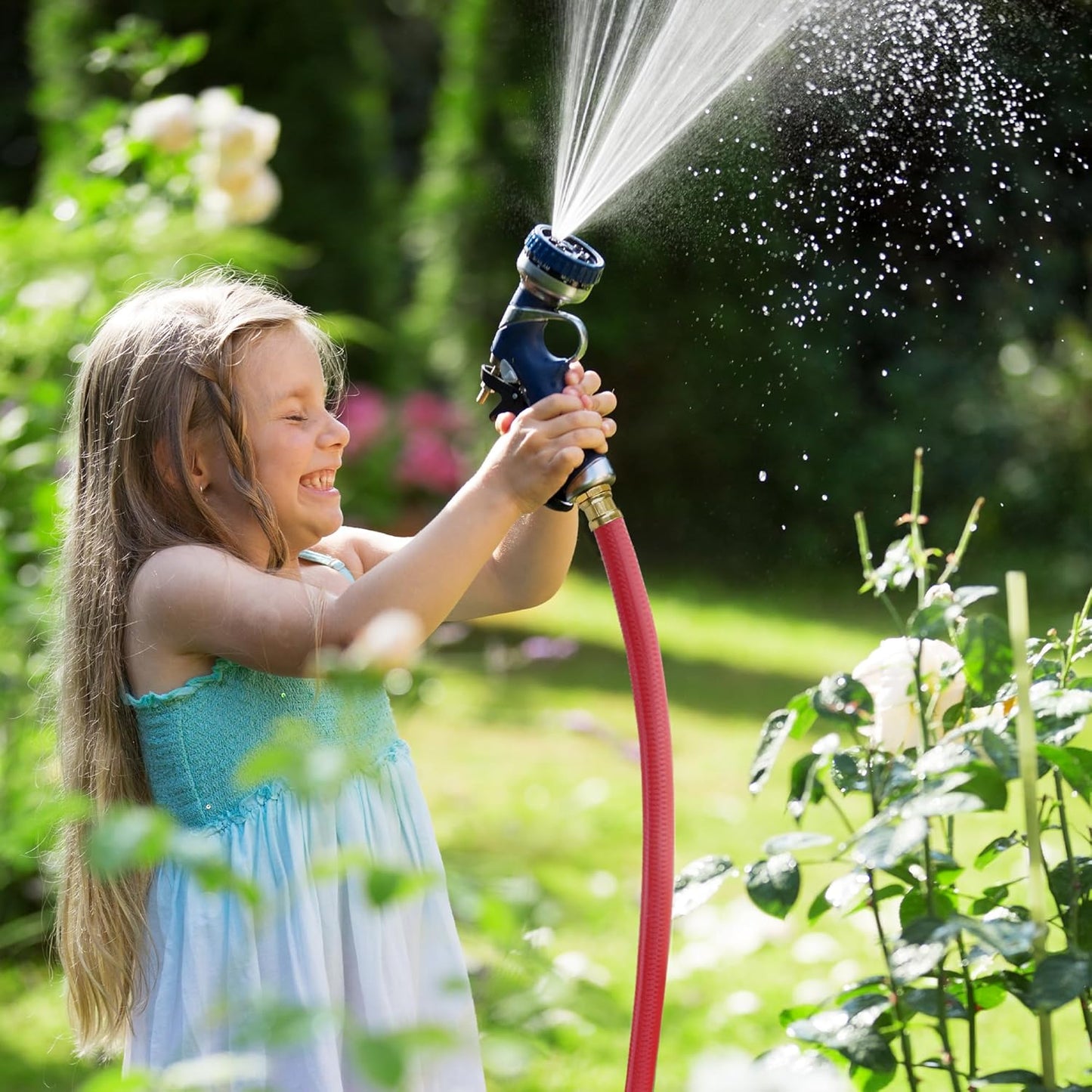Solution4Patio Long Lead-in Red Garden Hose 5/8 in. x 50 ft. -Kink Free, No Leaking, Male/Female Fittings -Heavy Duty Durable Flexible Lightweight Water Pipe -Brass Aluminum Ends for Household & Yard
