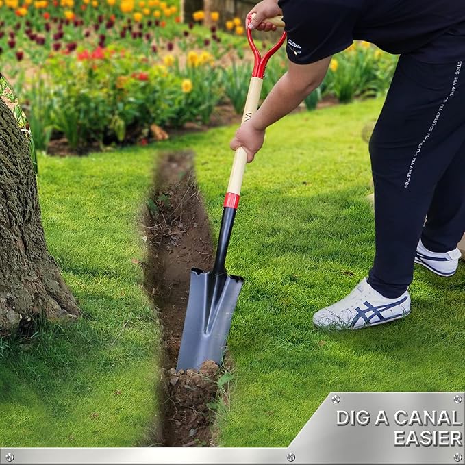 Spade Shovel,Transplanting Spade,Drain Spade,Spade Shovels for Digging,Sharp Shooter Shovel or Spade,45Inch,Stell D-Grip,Wooden Handle