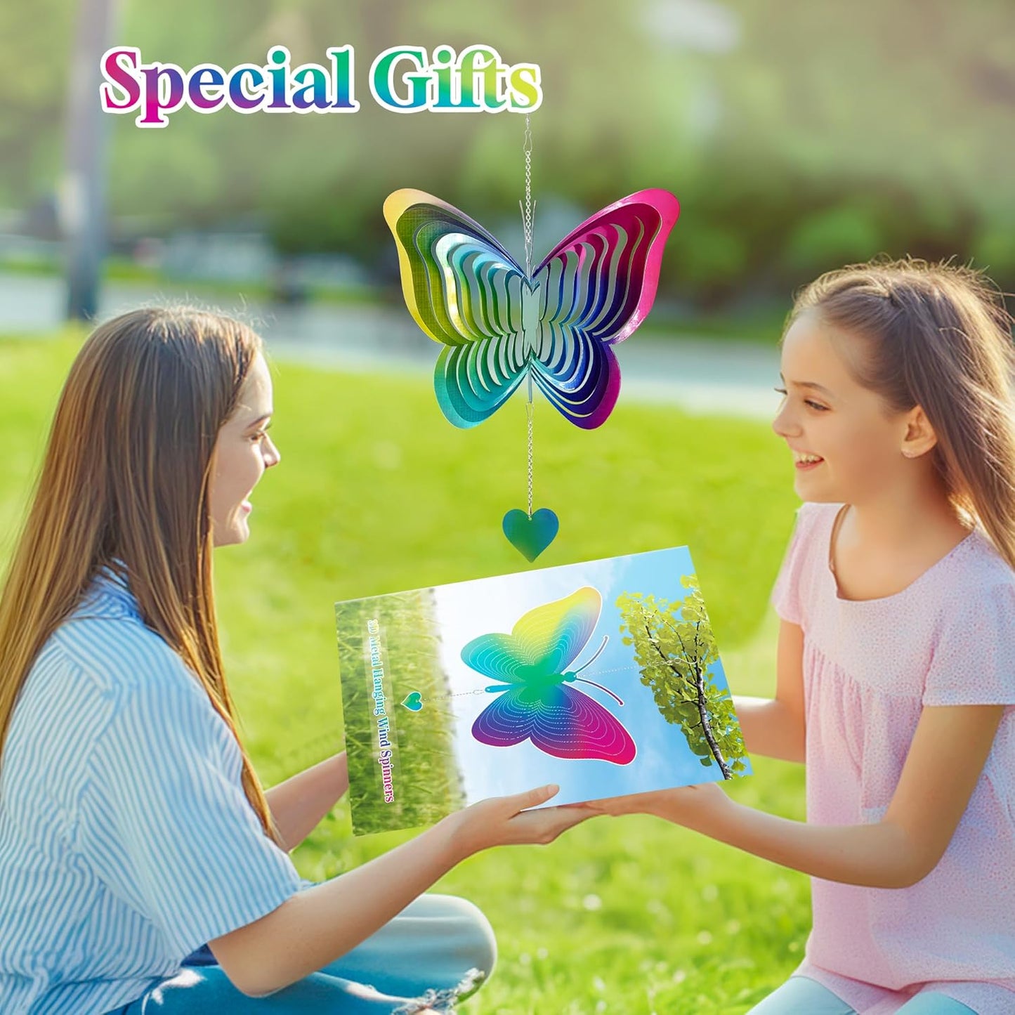 Rainbow Butterfly Bird Deterrents for Outside,Reflective Wind Spinner Gifts for Women Mom,3D Wind Chimes for Outside,Metal Pinwheels Bird Scare Devices for Garden Decor,Patio,Yard Decor,Hanging Decor