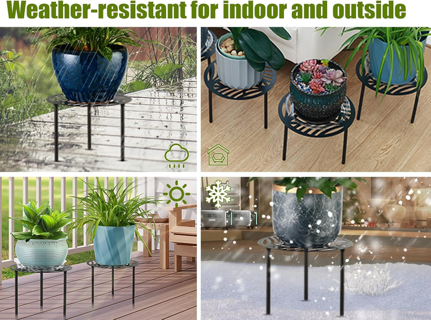 5-Pack 12” Heavy-duty Metal Plant Stands Large Flower Pot Holder for Indoor Outdoor Rust-proof Iron Potted Planter Stand Modern Round Corner Stand Shelf for Living Room Patio Garden Yard, Black