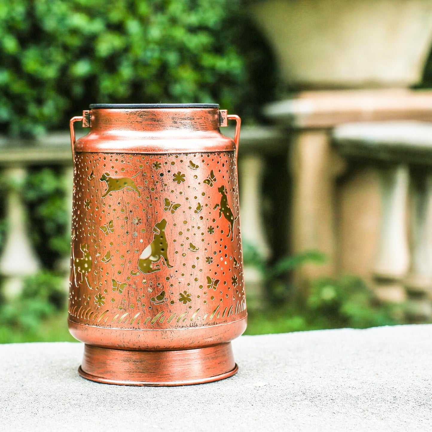 2 Pack Dog Outdoor Solar Hanging Lanterns Waterproof LED Solar Lights Metal Decorative Lanterns for Garden, Patio, Courtyard, Backyard, Yard Decor Unique Dog Gifts for Women Gardening