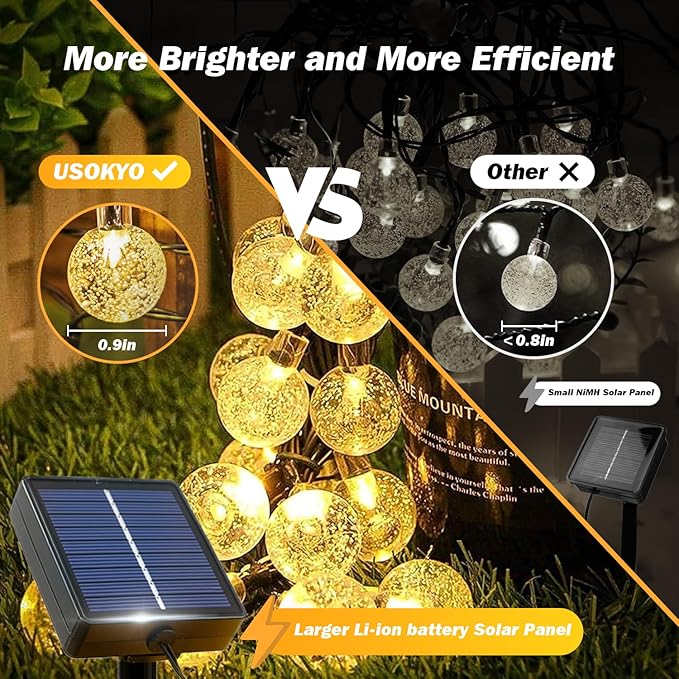 Solar Lights Outdoor Waterproof, 2 Pack Total 120LED 72FT Solar String Lights for Outside w/ 8 Modes, Outdoor String Lights Crystal Globe Patio Lights for Garden Yard Party Decor (Warm White)
