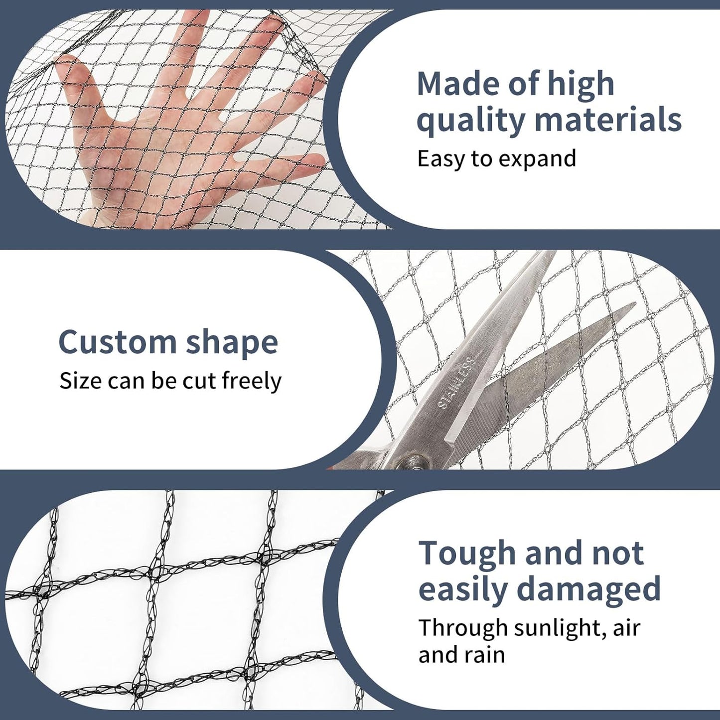 Koi Fish Pond Netting Shield 14ft x 14ft, Black Heavy Duty Pool Leaf net Cover, Protects Garden Pond from Heron, Birds,Cats & Predators Away, Durable & Stakes Included (Black)