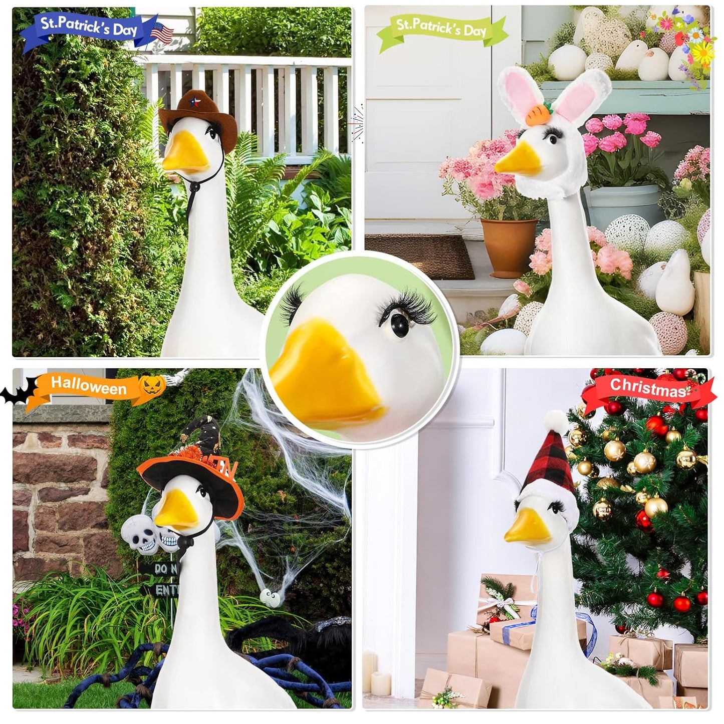 Geelin 7 Pcs Porch Goose Outfit Eyelash for 23/17'' Plastic Lawn Goose Statue Mink Fake Lashes End 3D Salon Eyelashes Reusable for Lawn Patio Art Decoration (Black)