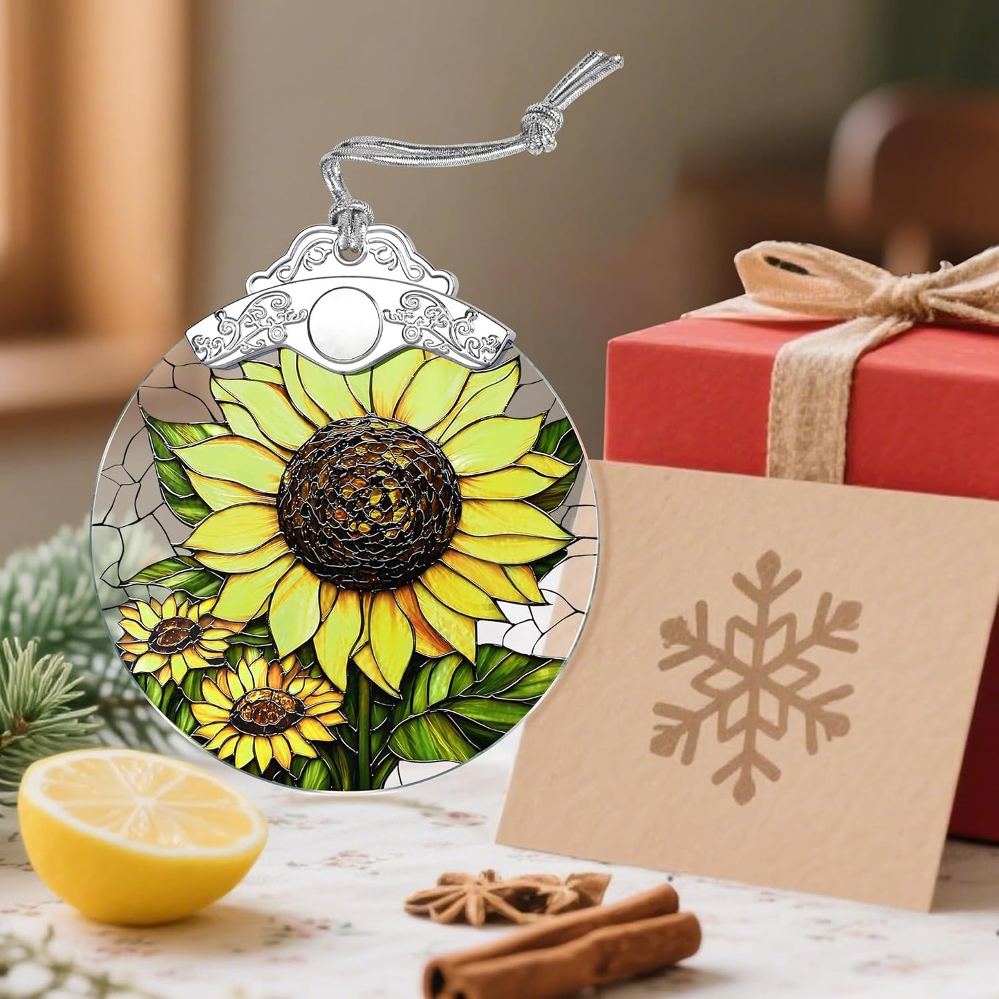 Stained Glass Ornament, Christmas Ornaments, Christmas Decorations for Tree, Holiday Ornament, Gifts for Flower Lovers, Holiday Party Gifts, Gift Ideas & Xmas Gift - Sunflower