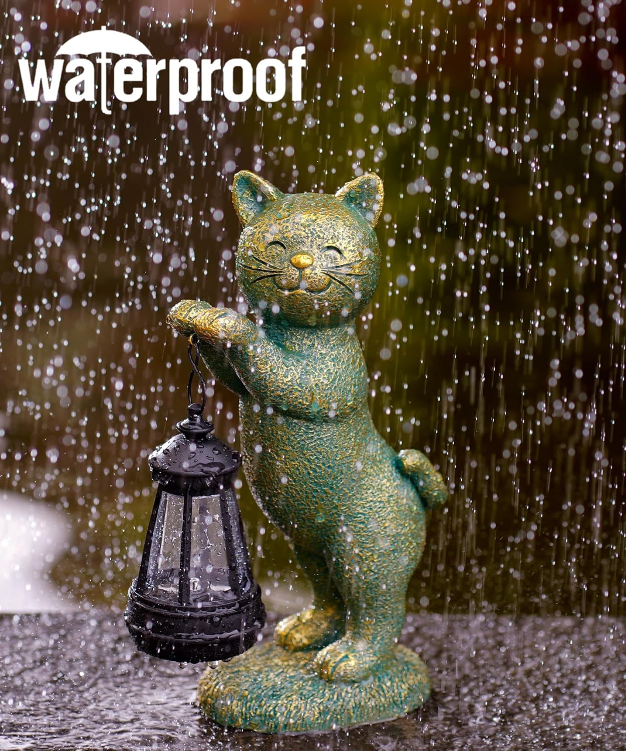 Cat Statues for Garden Decor: Outdoor Sculpture with Warm Lights for Balcony Lawn Patio Yard - Gifts for Mom Grandma Women