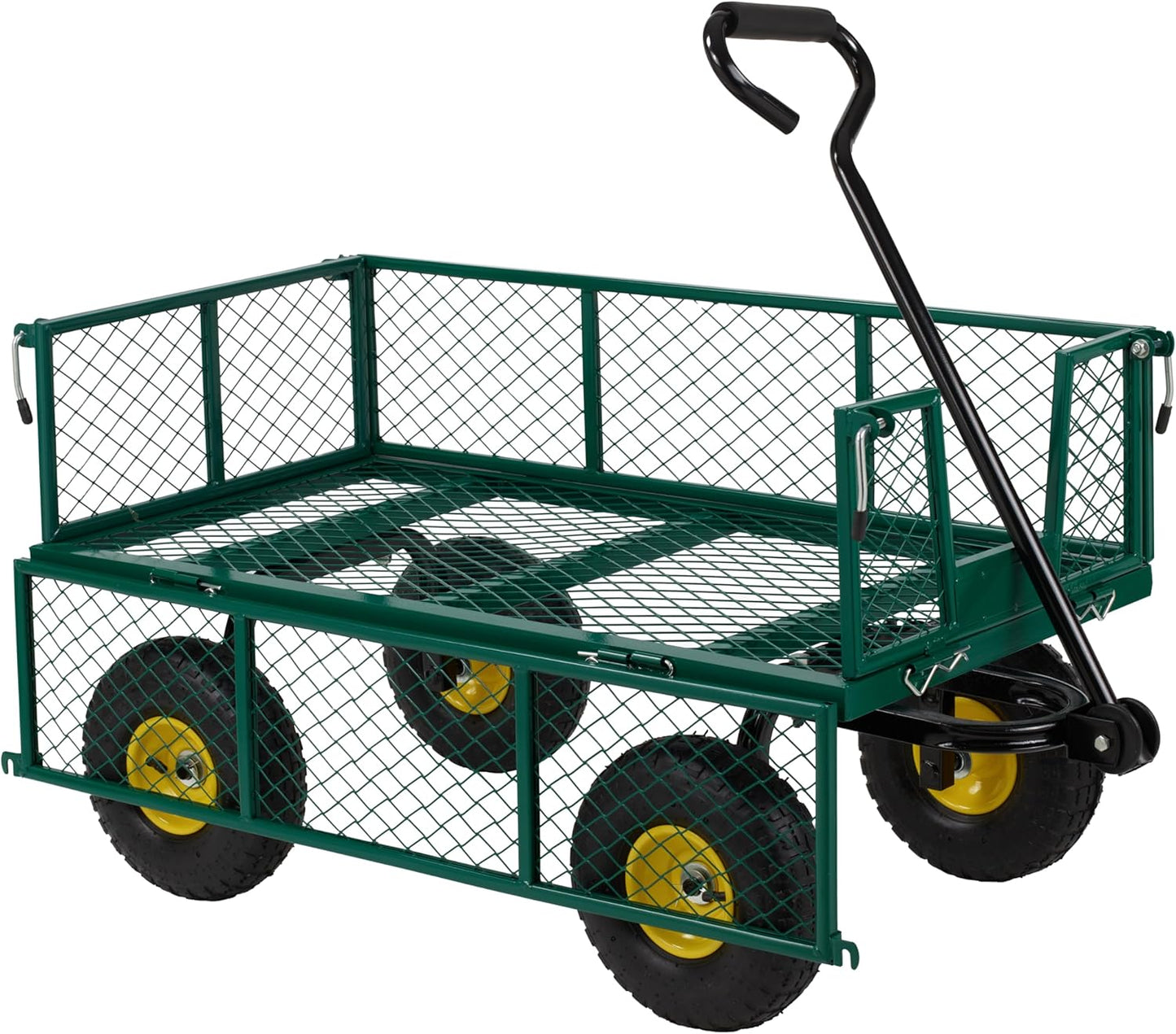 Finnhomy Heavy Duty 1000 Lbs Capacity Mesh Steel Garden Cart, Pullable Garden Wagons Carts on Wheels, Folding Utility Wagon with Removable Sides for Outdoor, Yard, Lawn, Green