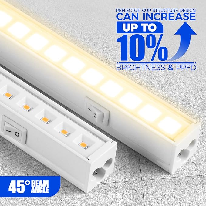 Barrina T5 Pro LED Grow Lights for Indoor Plants Full Spectrum, 2FT 10W Plant Lights for Indoor Growing with Reflector Cup, Grow Light Lamp with Individual Switch, Yellow, 1 Pack