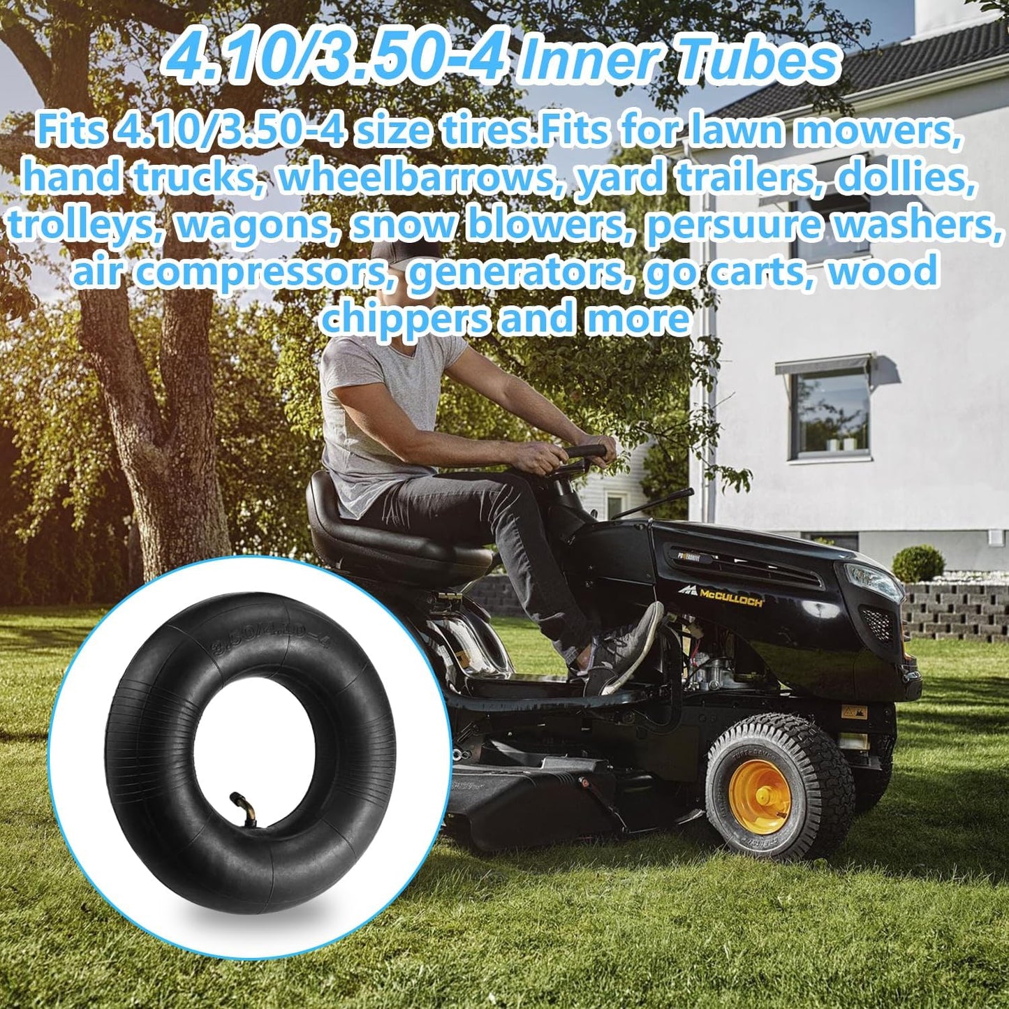 (2 PACK) 4.10/3.50-4 Inner Tube with TR-87 Bent Valve Stem,Replacement for Hand Trucks, Dolly, Lawn Mowers, Wheelbarrows, Generators, Utility Carts