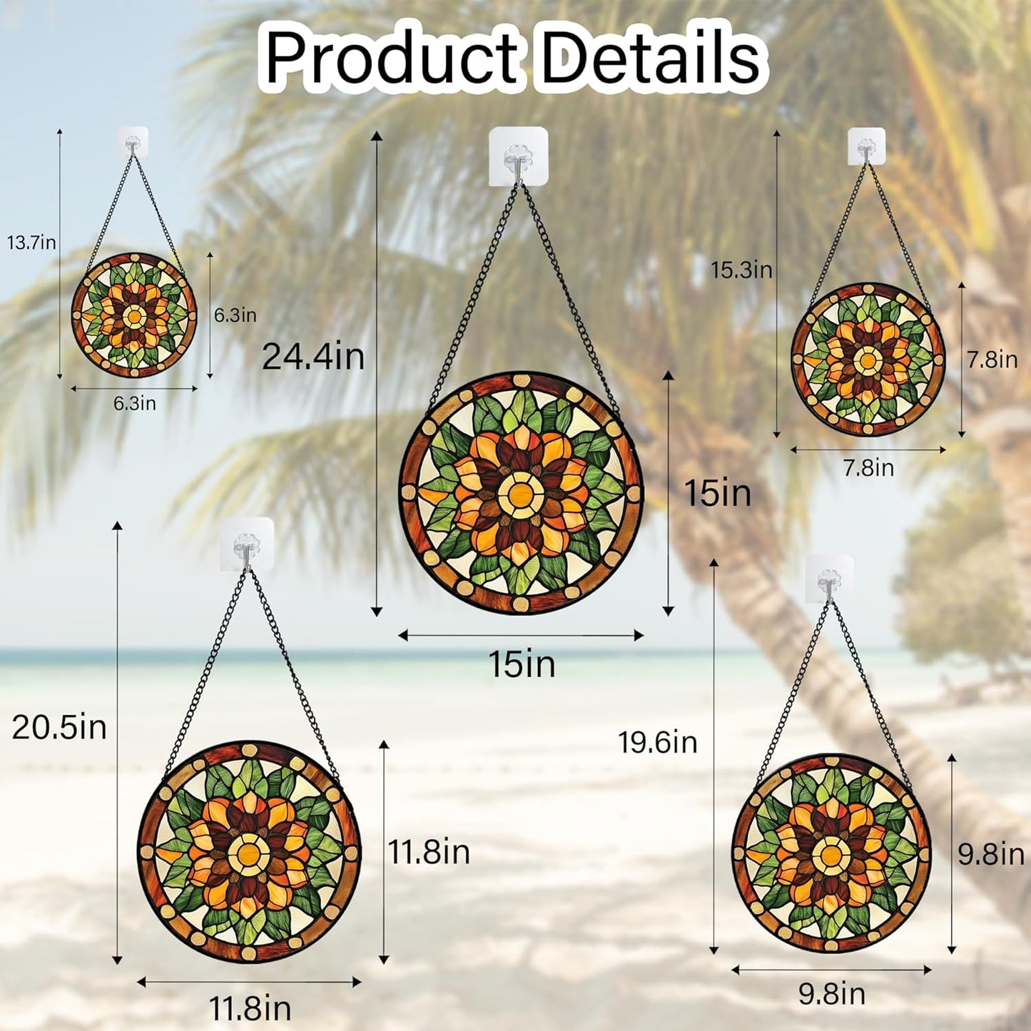 Stained Glass Window Hanging - Yellow Green Boho Style Flowers Sun Catcher for Door Garden Home Decor Suncatcher Christmas Mother's Day Birthday Gifts for Women Mom Girl Nana Friend 7.8 in