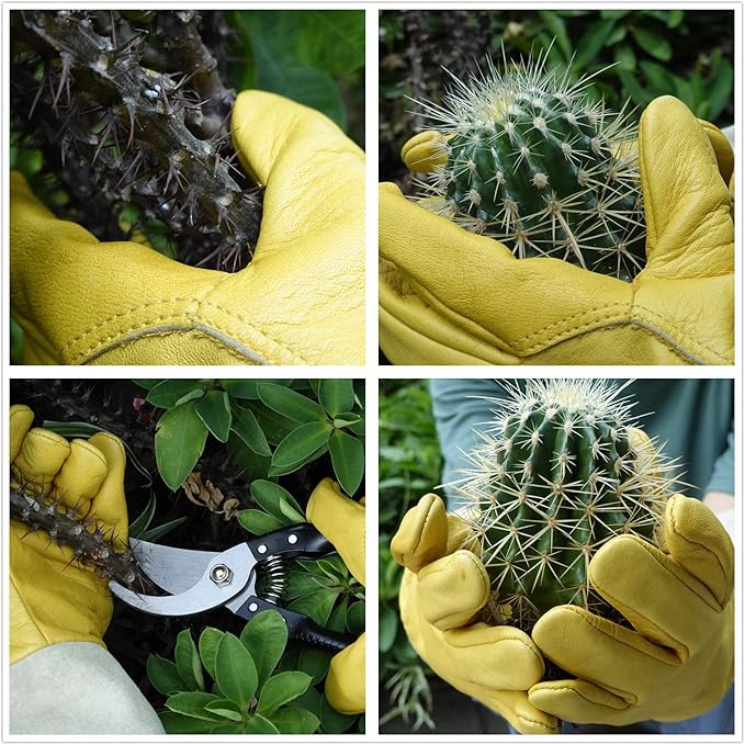 Gardening Gloves Thorn Proof for Rose Pruning & Cactus Trimming, Long Leather Garden Gloves for Women & Men (XL)