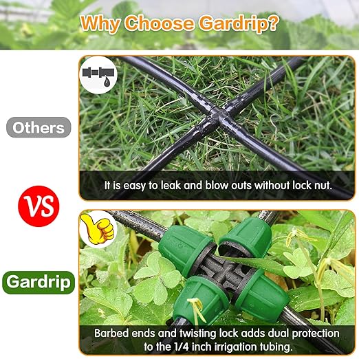 Upgraded 1/4" Drip Irrigation Cross Fittings:Leak Free Lock Barbed 4 Way Tee Connectors for 1/4 Inch Irrigation Tubing Quick Connect Parts for Garden Landscape System (24 Pieces)
