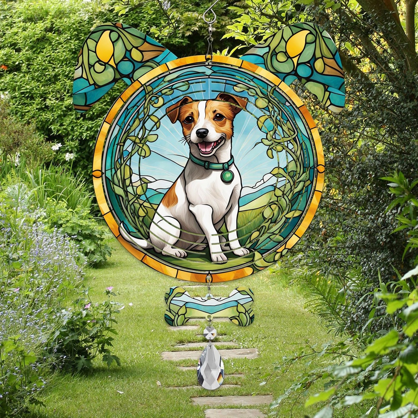 Jack Russell Terrier Dog Ears Wind Spinner, Jack Russell Terrier Wind Spinner Hanging for Yard and Garden V02