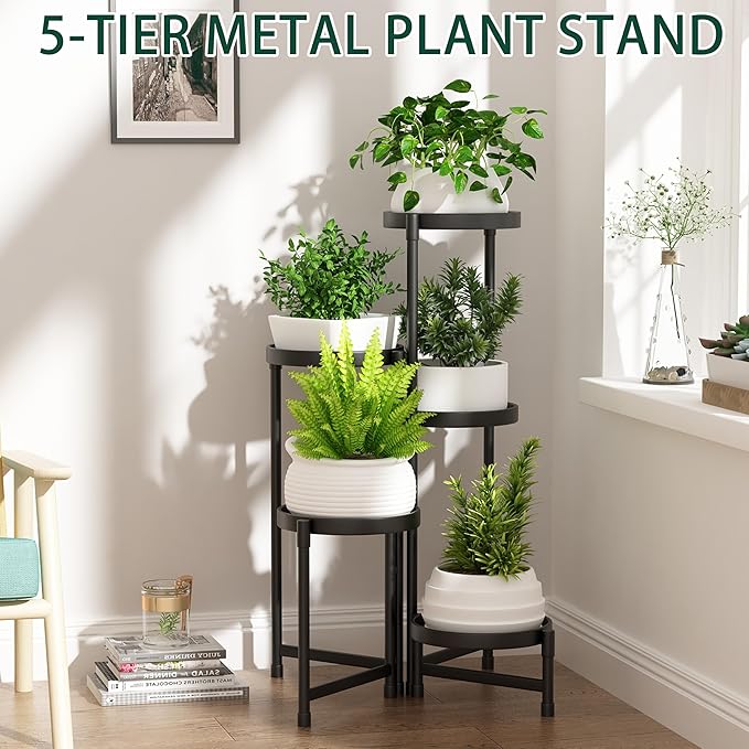 Plant Stand Indoor outdoor 5 Tier,Foldable Corner Tall Plant Shelf for Multiple Plants,Flower Pot Holder Display Stand for Living Room Balcony Garden Patio
