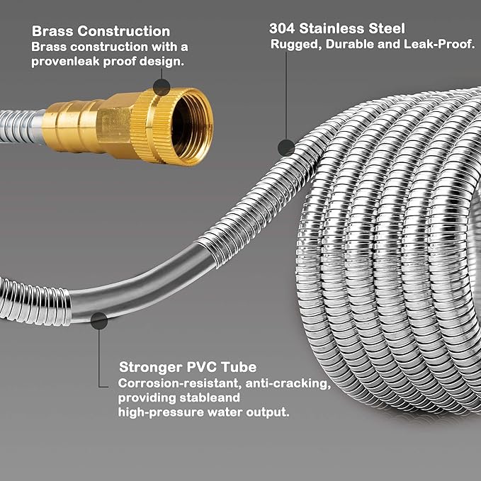 Stainless Steel Garden Hose: Durable Quality Metal with High-pressure Water Output for Gardeners(3FT)
