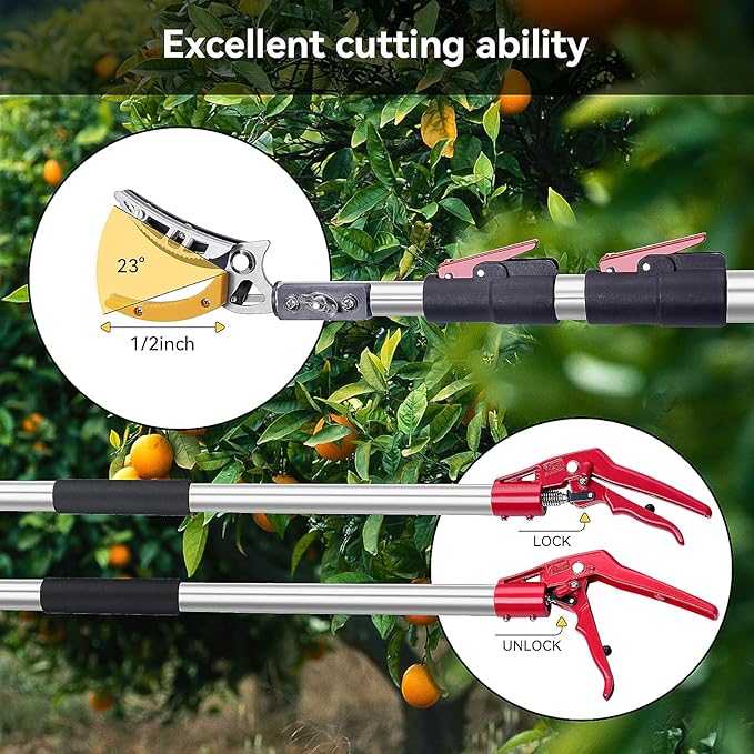 FLORA GUARD 4.6-10ft Extendable Tree Pruner,Cut and Hold Pruning Trimmer - Long Reach Pole Saw, Telescoping Fruit Picker, Branches Bypass Lopper - Lightweight Tree Trimmers Long Handle Pruner
