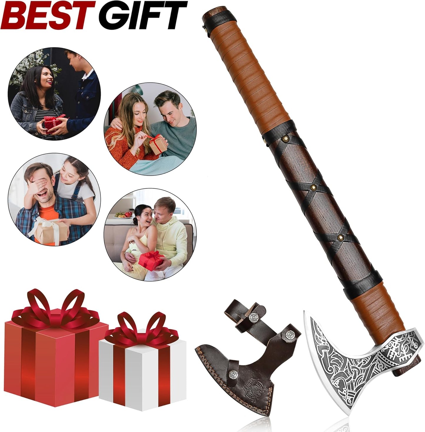 SHINY CRAFTS-Axes Viking Axe Hatchet Norse Axe Best Tomahawk Viking Bearded Axe- Beautiful Camping Axe Best Gift for Him with Leather Sheath (VBA 15A)