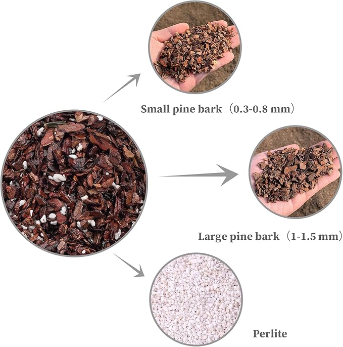 Orchid Potting Mix Orchid Bark, Mix Pine Bark and Perlite, Good Drainage and Water Retention (2 Quart)