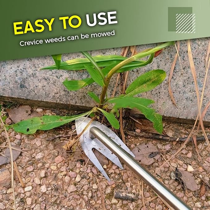 Stainless Steel Multifunctional Weeder, Weeder Puller Stand Up, Hand Weeder Tool for Gardening with Handle, V-Shaped Light Duty Hand Weeder for Garden Yard Farm Weed Removal (Wood)