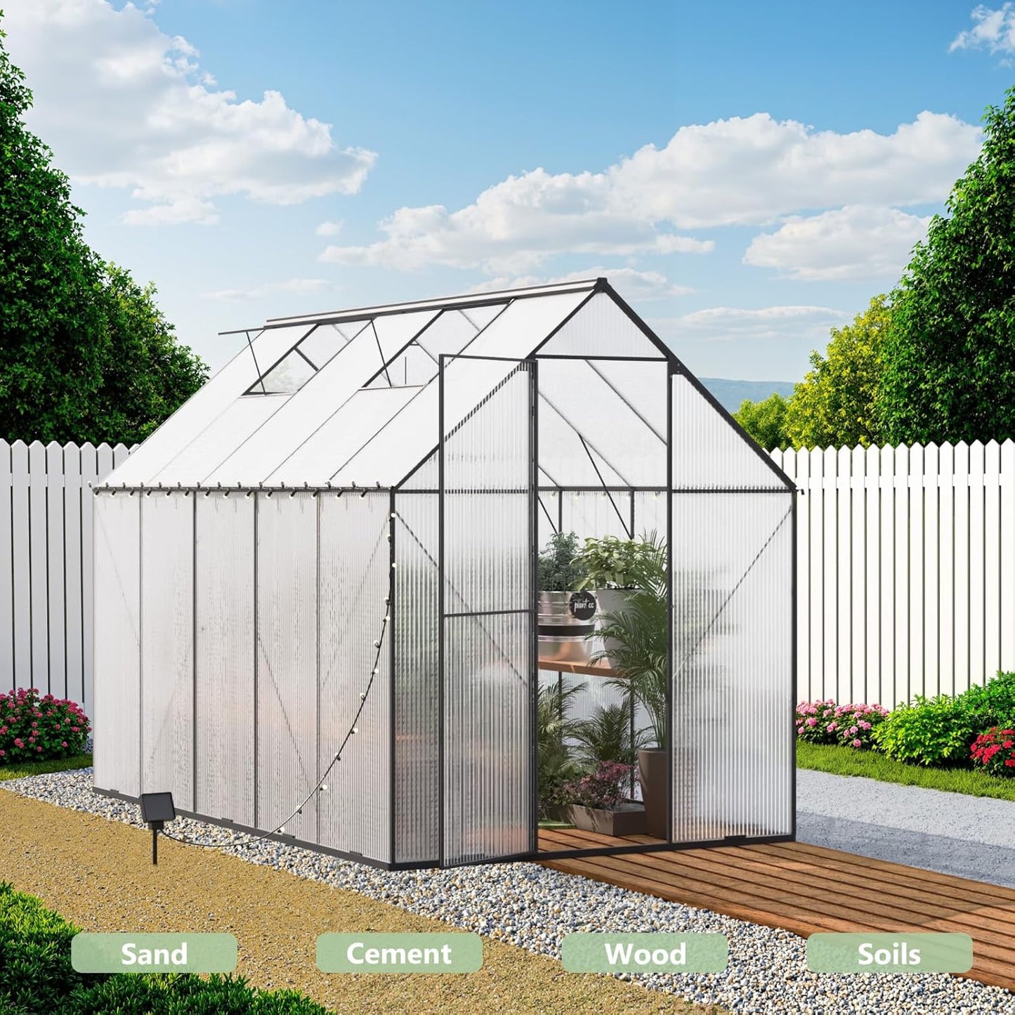 6X10 FT Greenhouse for Outdoors, Heavy Duty Polycarbonate Greenhouses, Large Walk-in Greenhouse with Roof Vent, Aluminum Hot House for Garden & Backyard