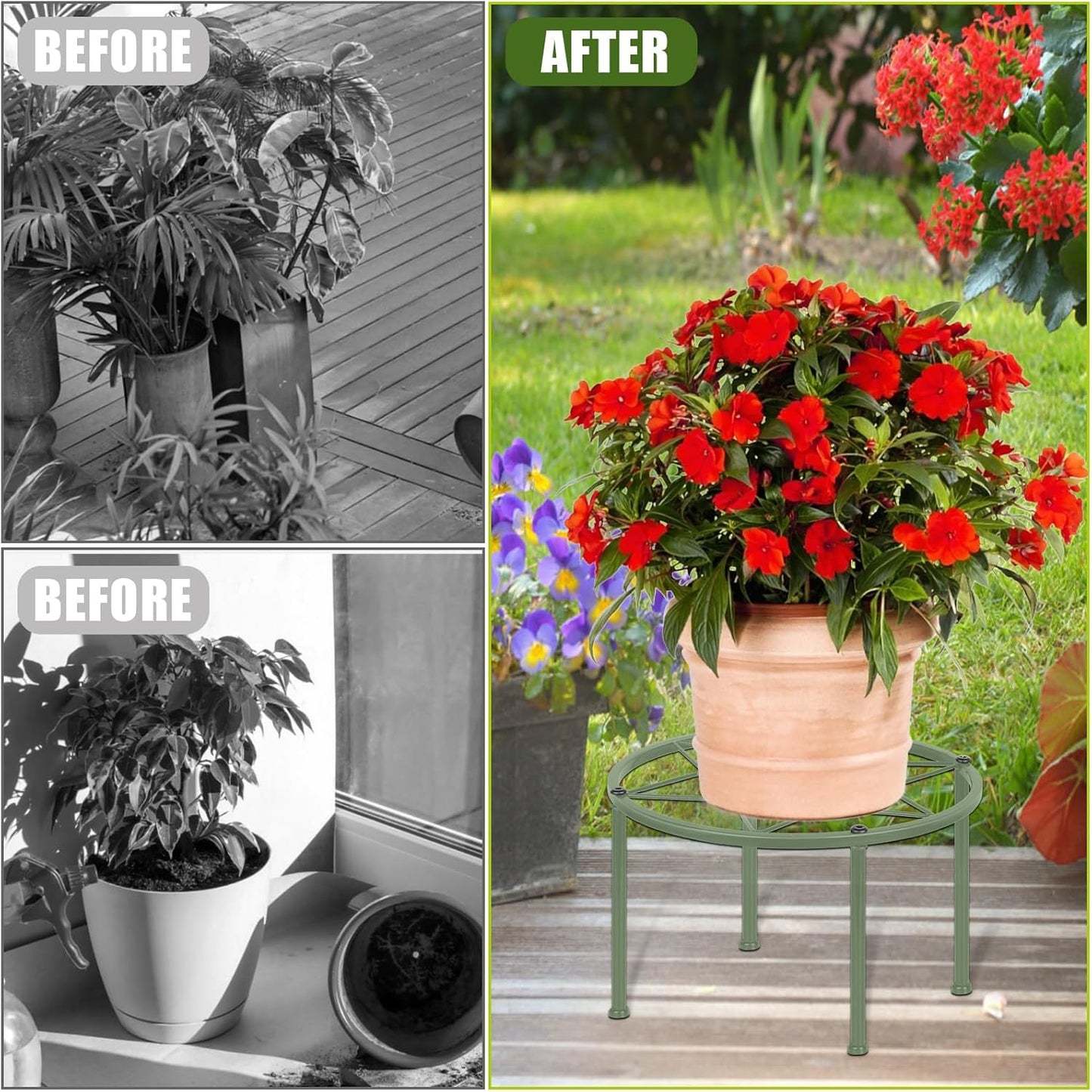 Metal Plant Stands, Anti-Rust Iron Flower Pot Stand, Heavy Duty Plant Pot Shelf, Decoration Racks for Home Indoor and Outdoor 10 Pcs (Green)