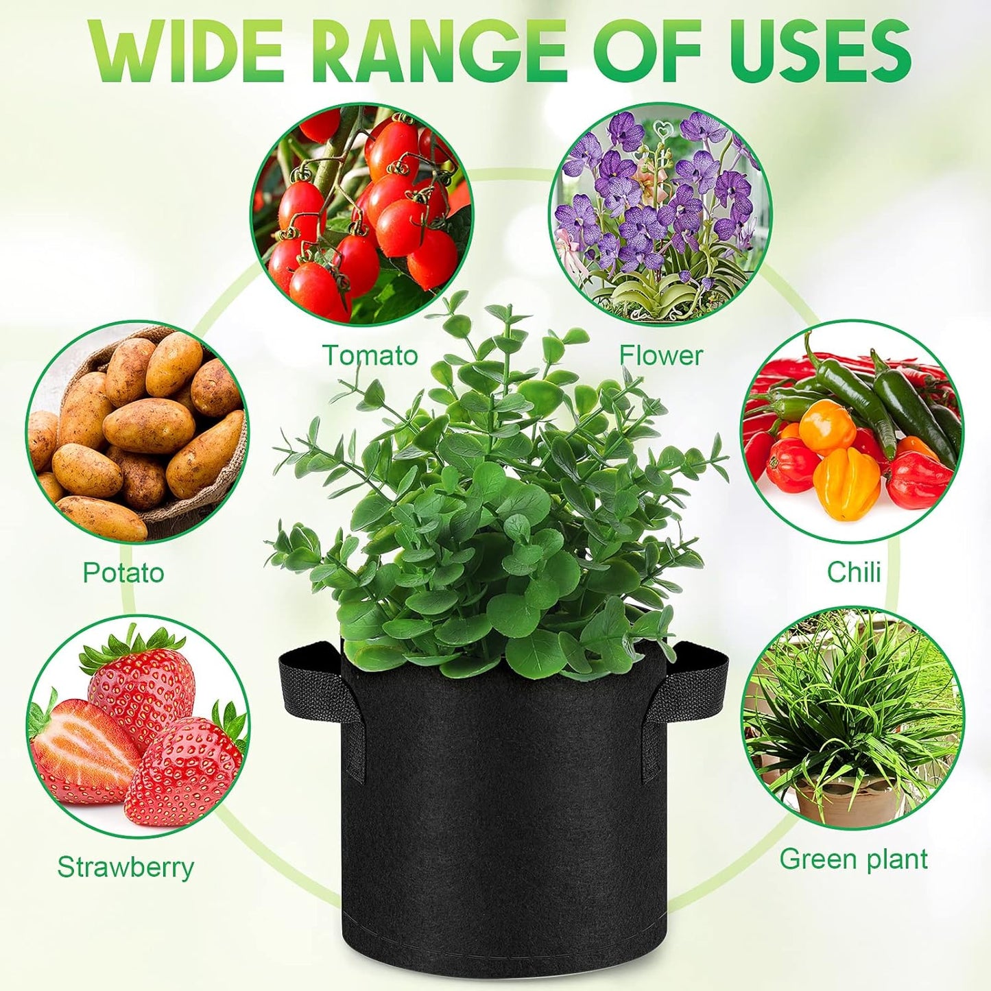 Nuanchu 50 Packs Grow Bags Small Aeration Fabric Pots Nonwoven Garden Bags Grow Pots Planter with 50 Pcs Plant Labels for Indoor Outdoor Plant Flower Planting Vegetable Growing (2 Gallon)