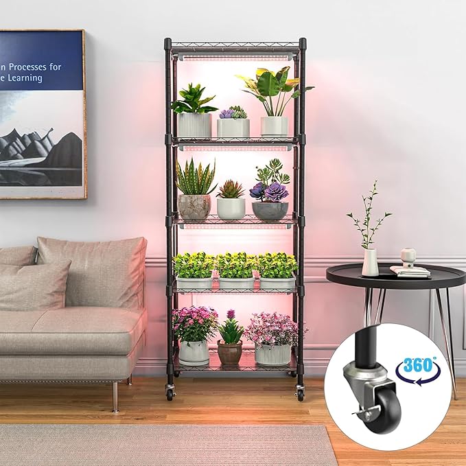 Indoor Greenhouse with Grow Light, 5 Tier 23.2" L×13.3" W×61.3" H Indoor Green House, with 96W Full Spectrum Growing Lamps,Metal Indoor Greenhouse for Seed Starting